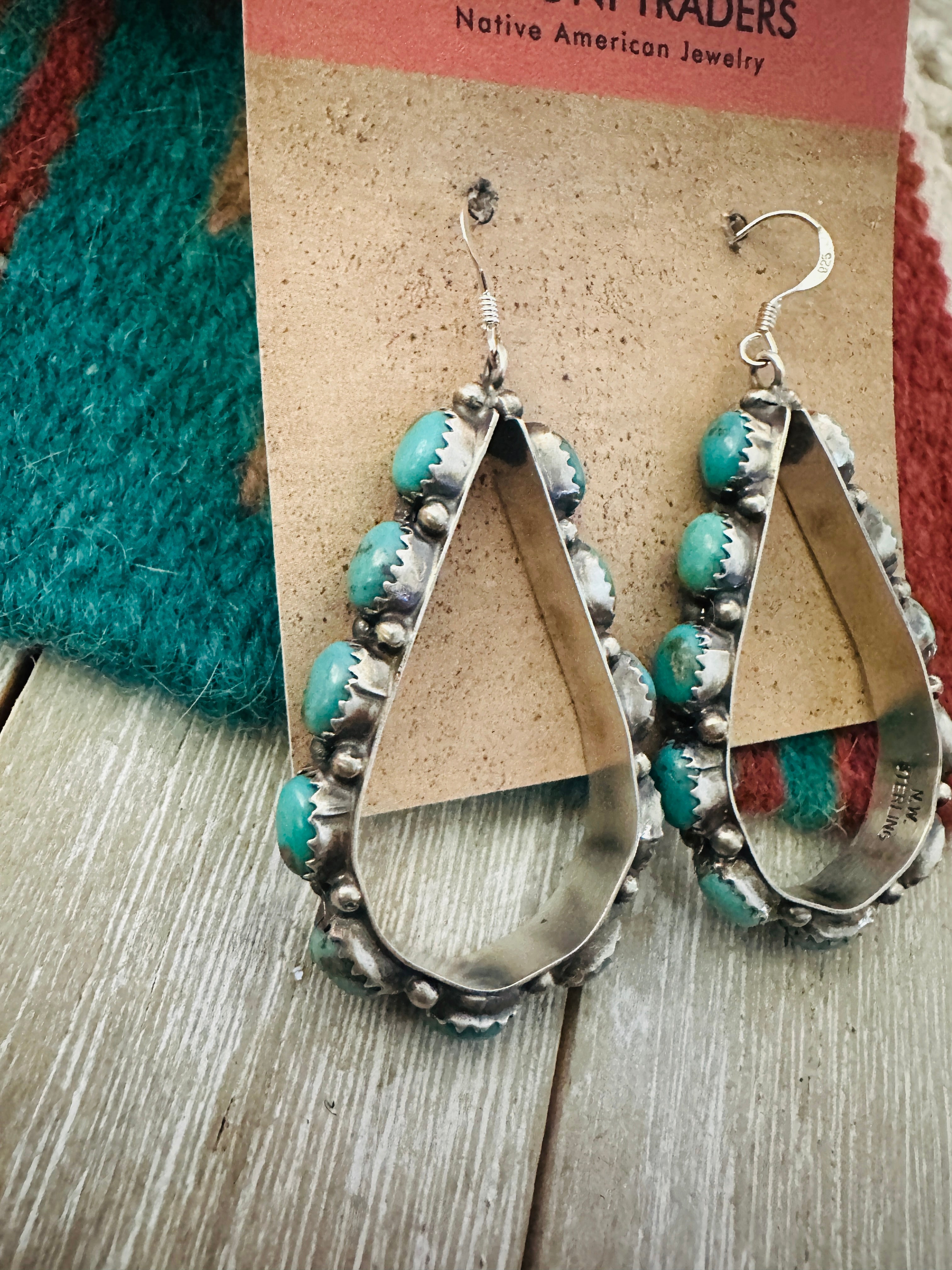 Handcrafted Turquoise & Sterling Silver Dangle Hoop Earrings
