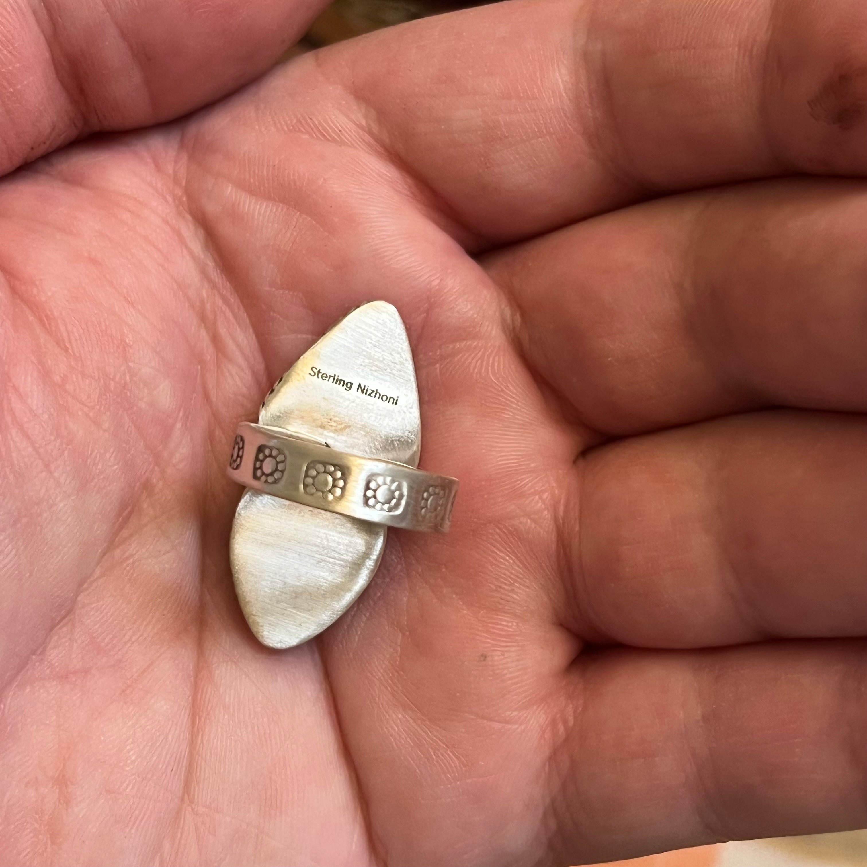 Handmade Sterling Silver & Black Jack Adjustable Ring