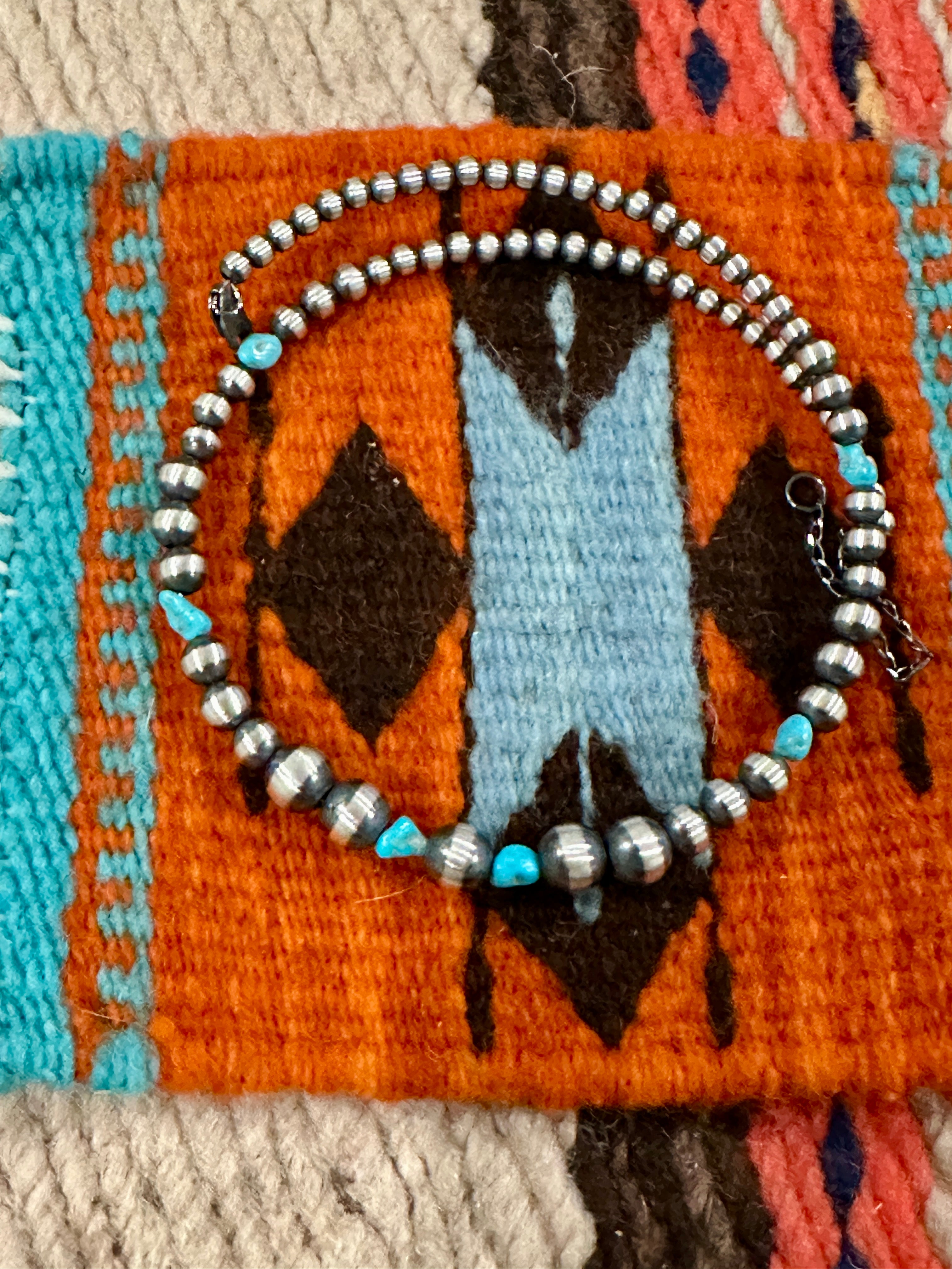 Handcrafted Turquoise & Sterling Silver Beaded Wrap Choker Necklace