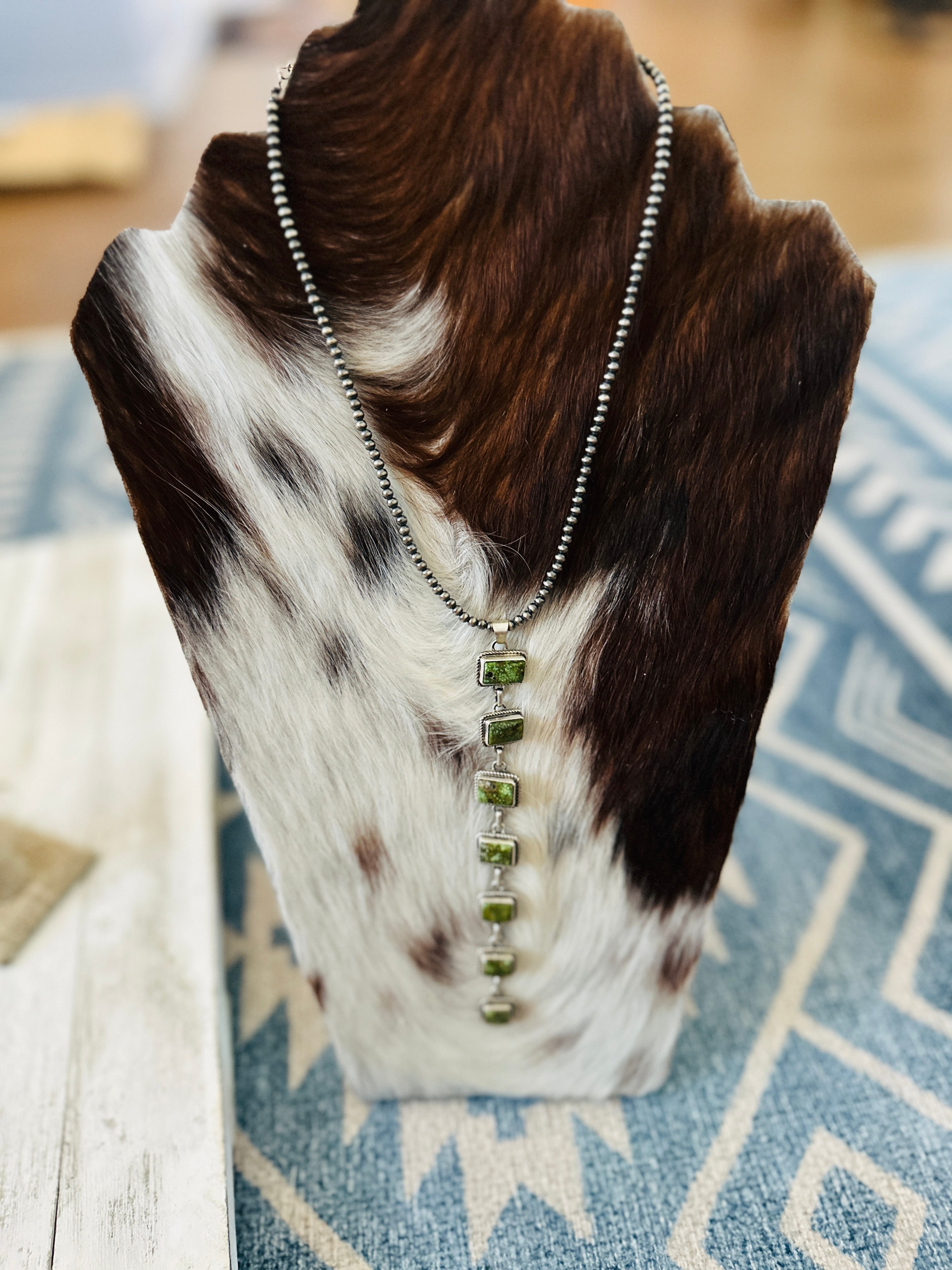 Handcrafted Sonoran Gold Turquoise & Sterling Silver Lariat Necklace Set