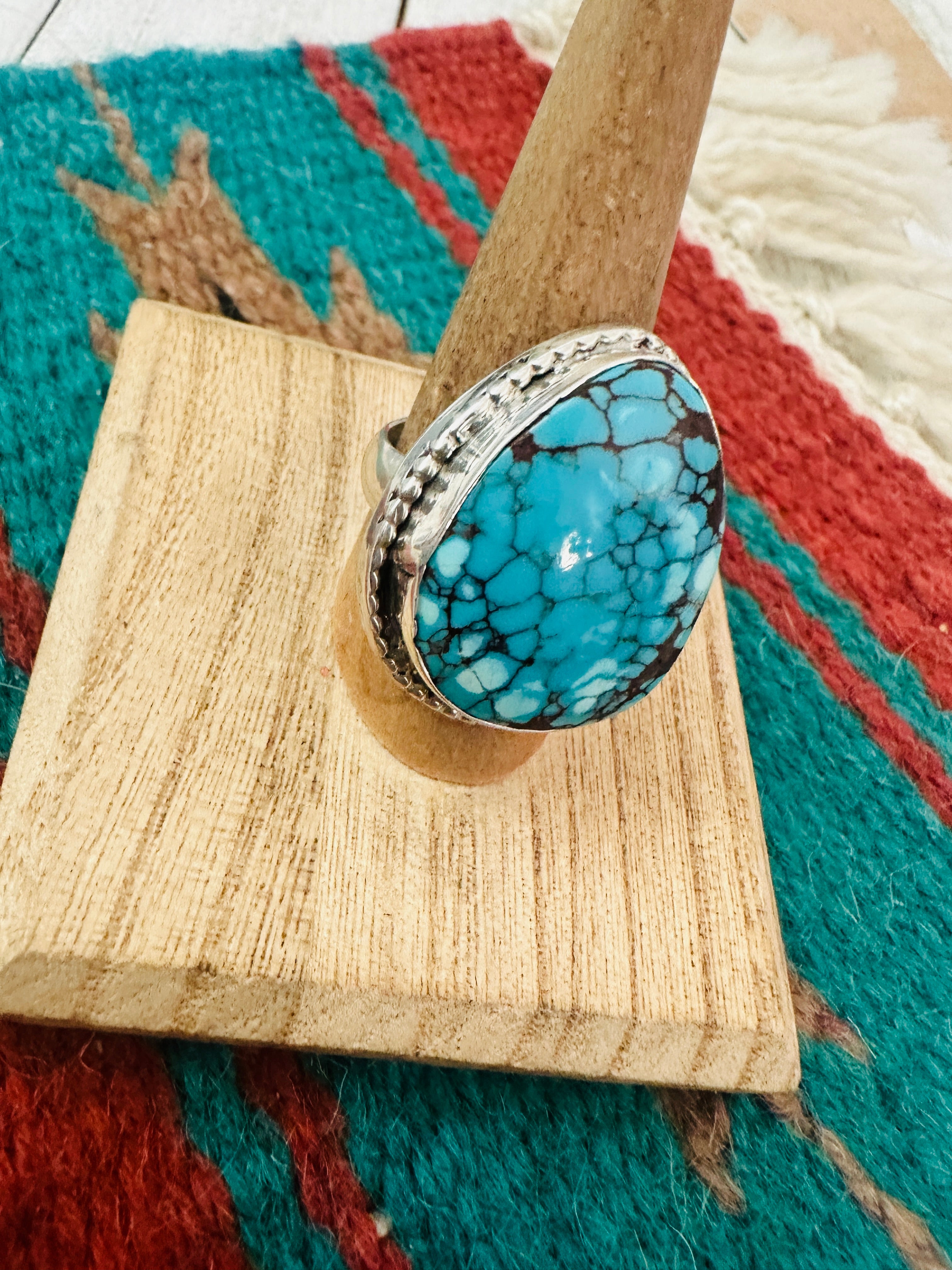 Navajo Sterling Silver & Turquoise Ring Size 8 by Kevin Hoffman