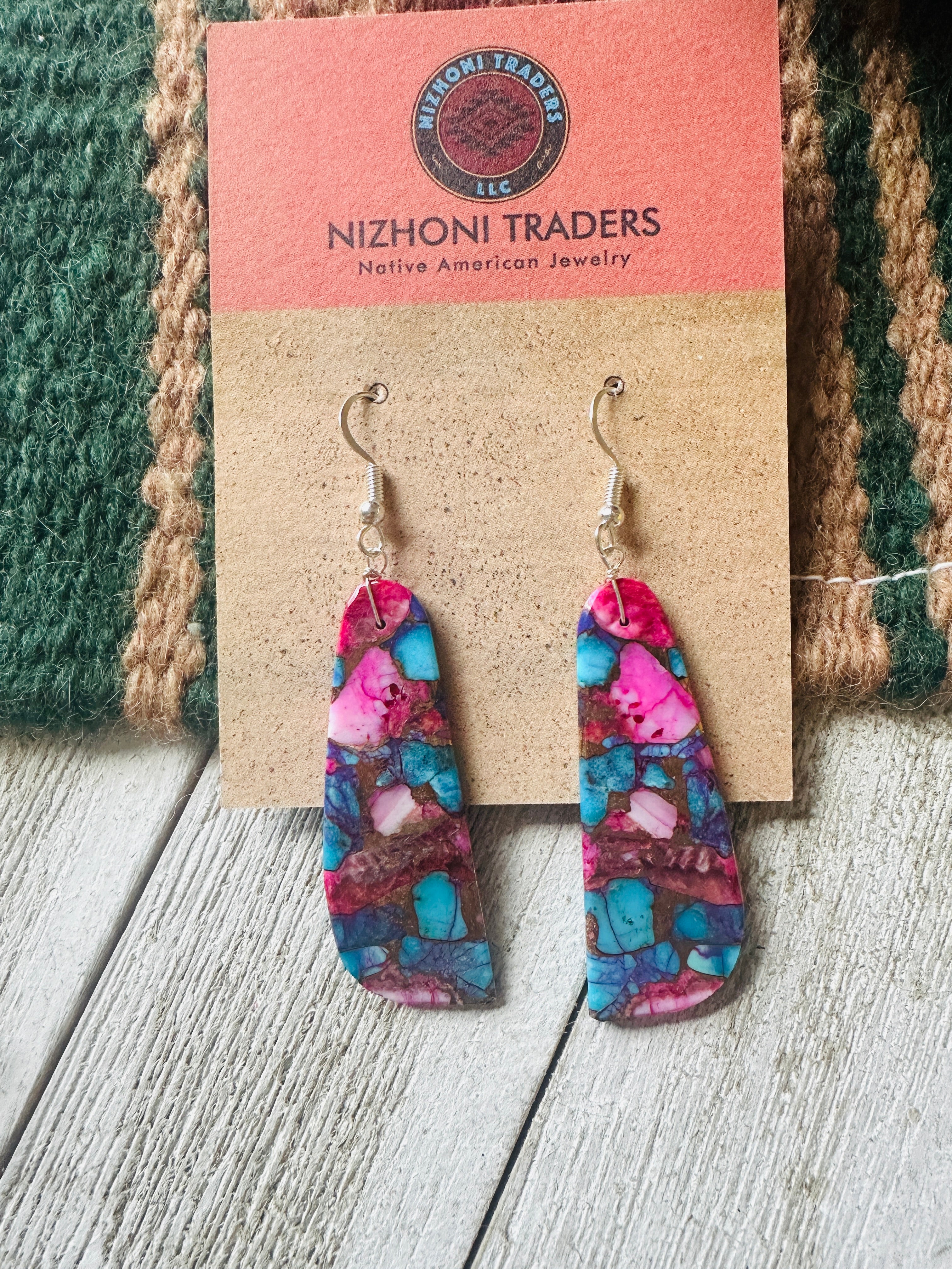 Navajo Sterling Silver & Pink Dream Mojave Slab Dangle Earrings