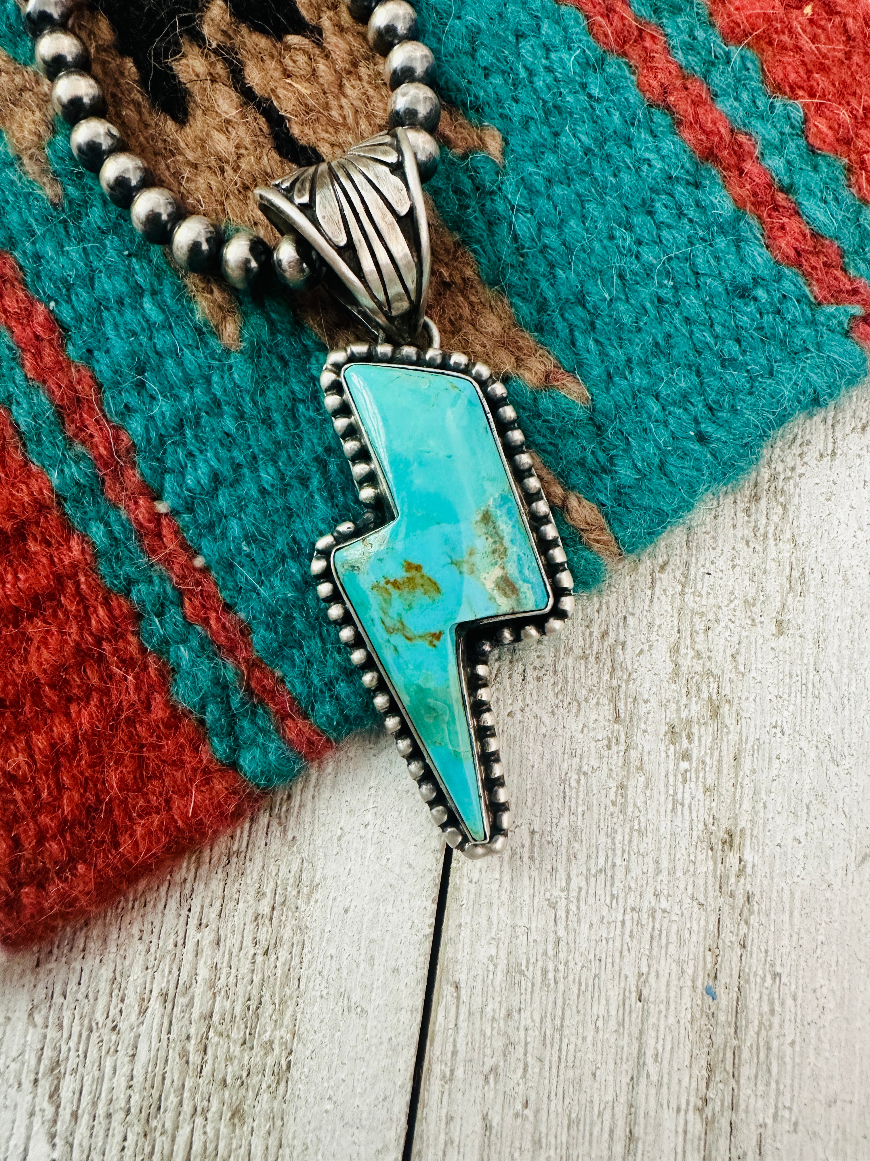 Navajo Sterling Silver & Turquoise Lightning Bolt Pendant