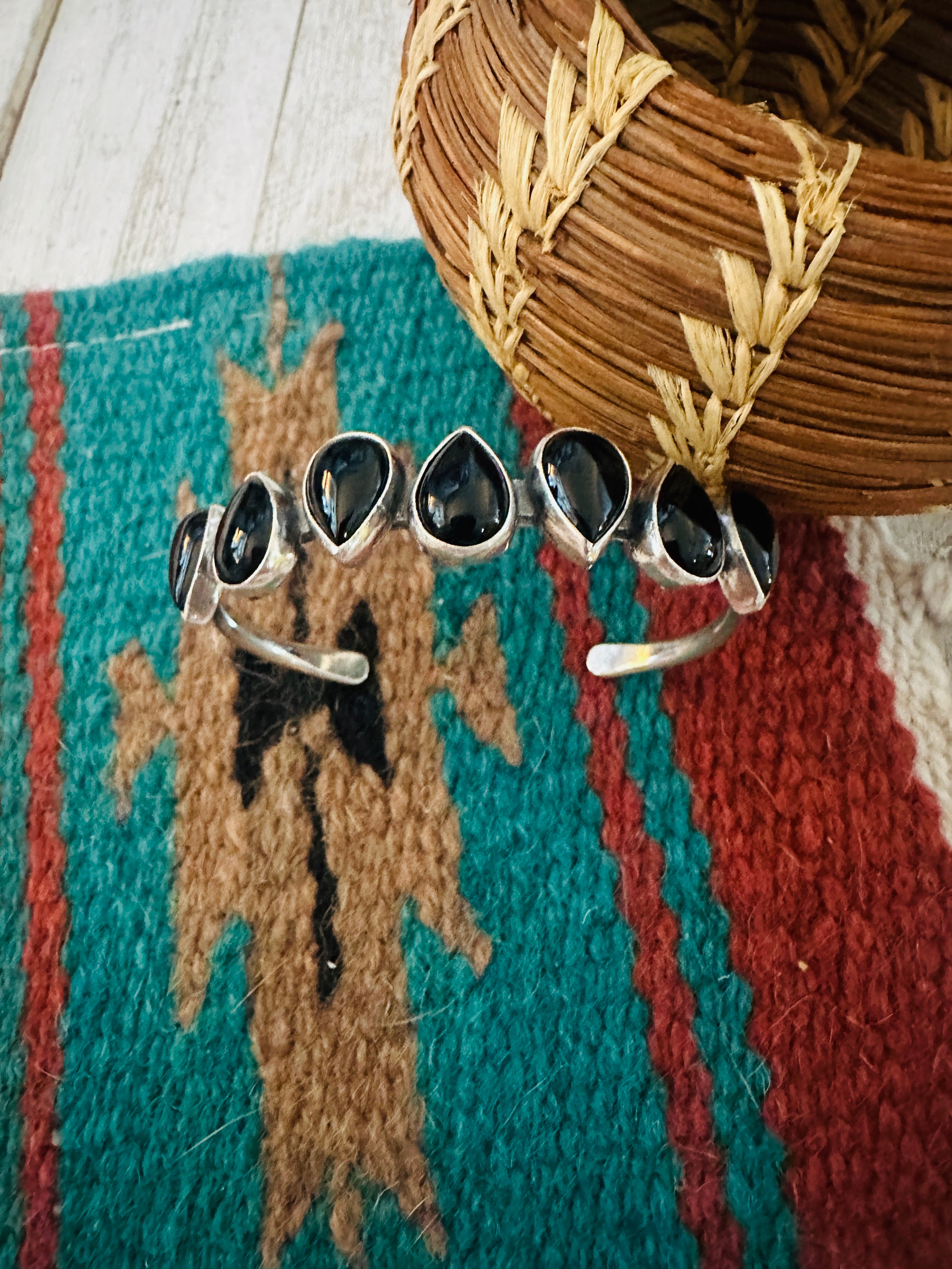 Navajo Sterling Silver & Onyx Cuff Bracelet