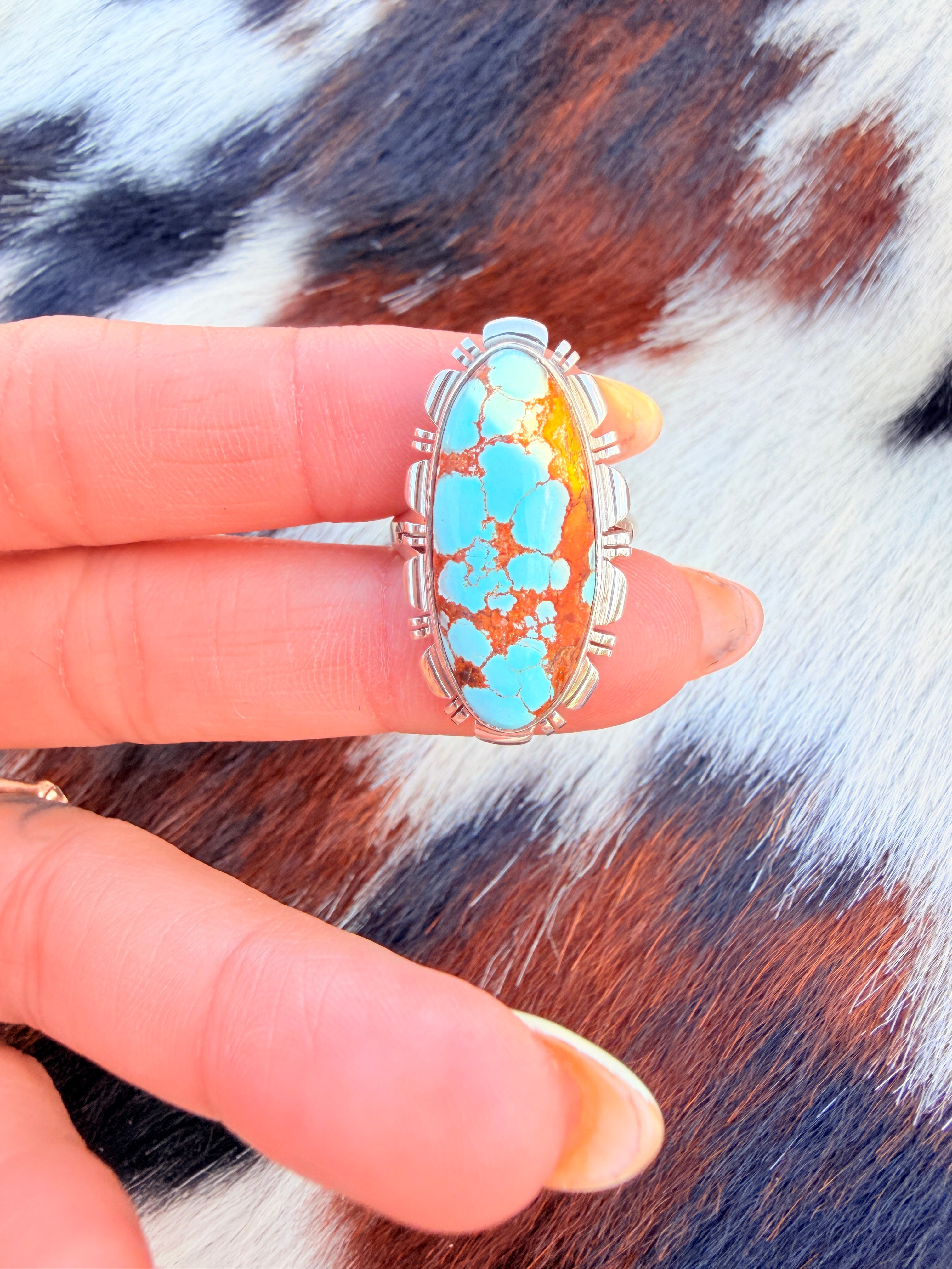 Handcrafted Number 8 Turquoise & Sterling Silver Ring Size 6.5 by Larry Moses Yazzie