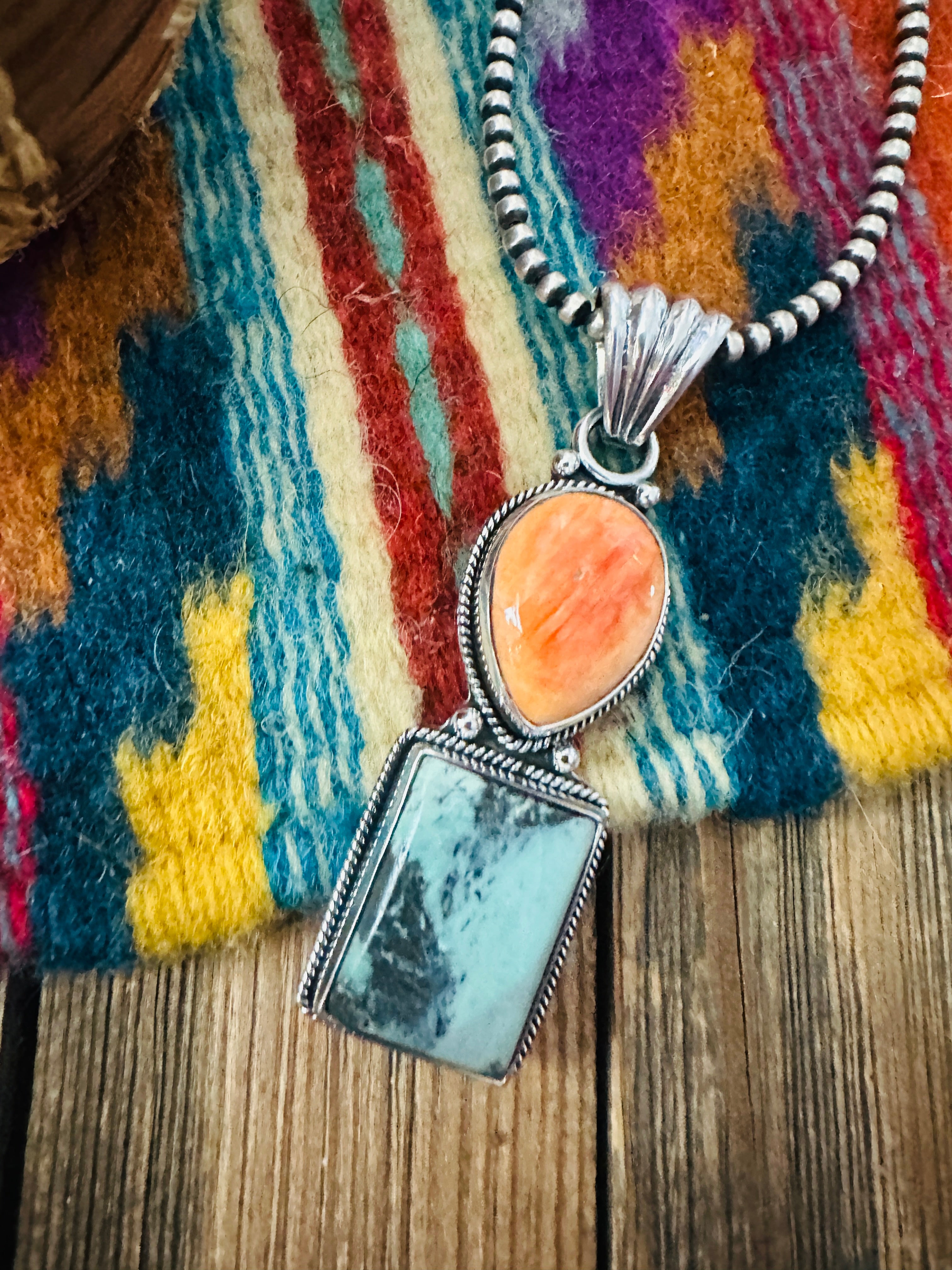 Handcrafted Sterling Silver, Spiny & Turquoise Pendant