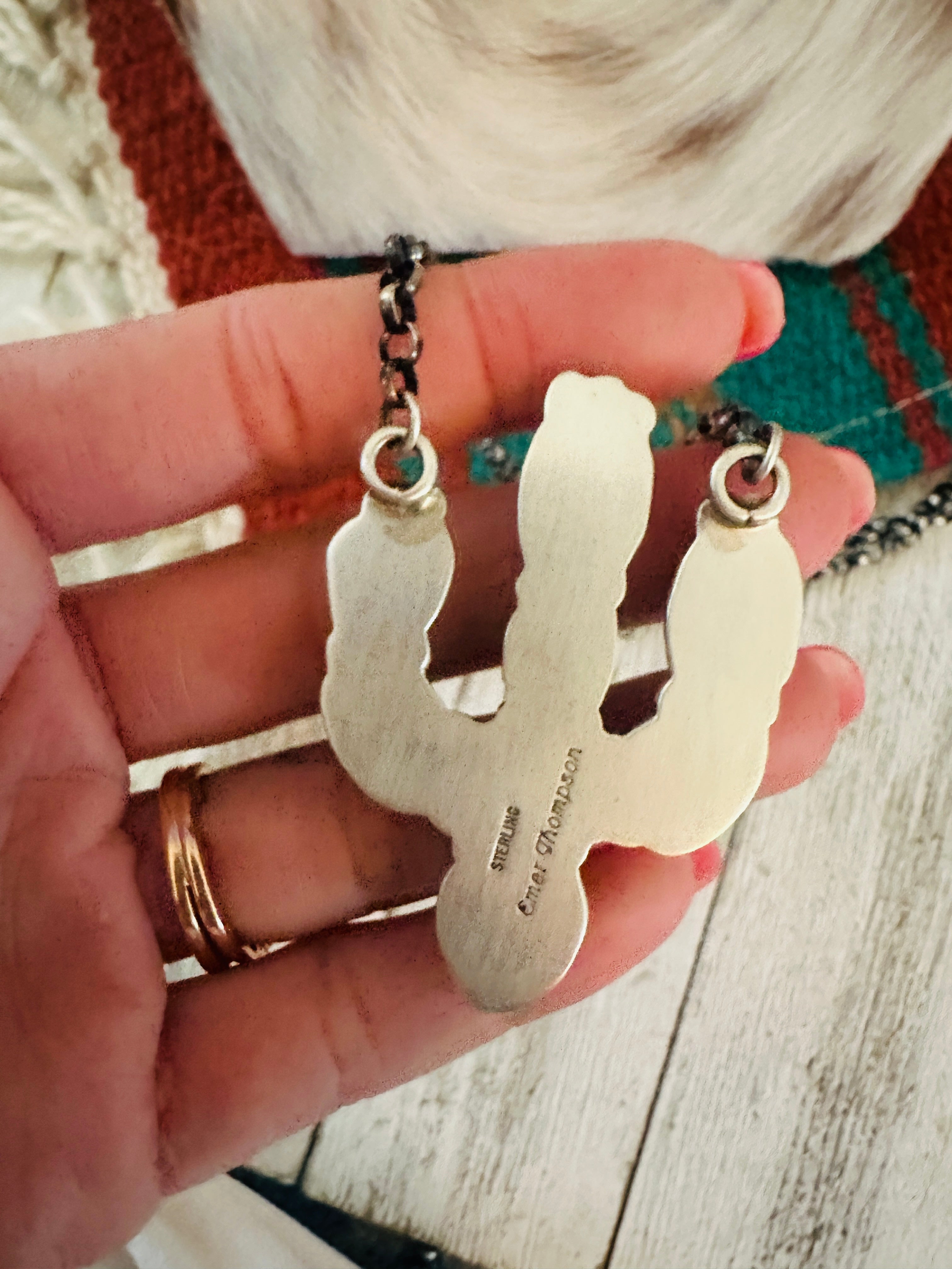 Handcrafted Sterling Silver & Turquoise Cactus Necklace by Emerson Thompson