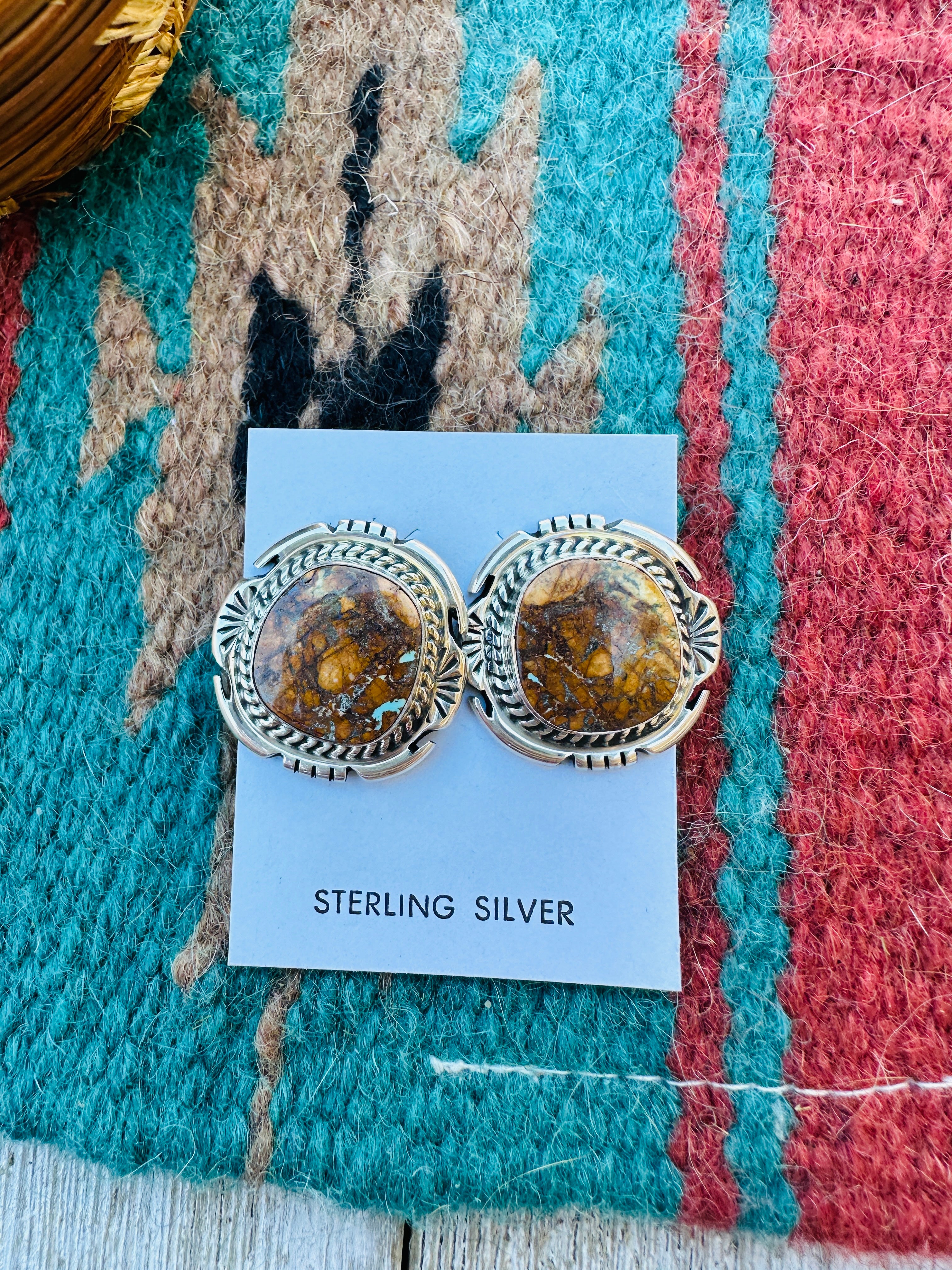 Handcrafted Ribbon Turquoise & Sterling Silver Post Earrings