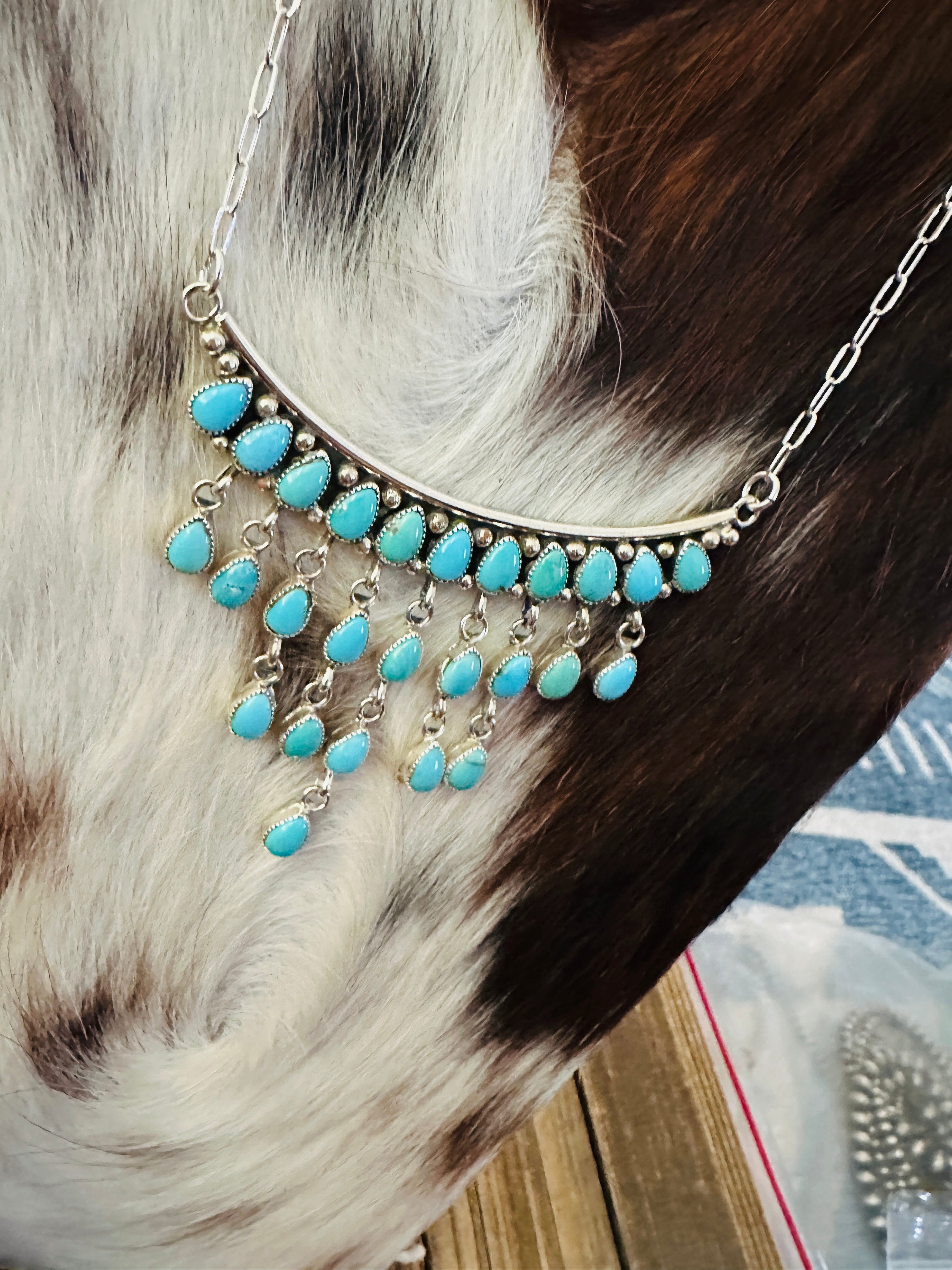 Handcrafted Turquoise & Sterling Silver Chandelier Necklace by Julia Etsitty