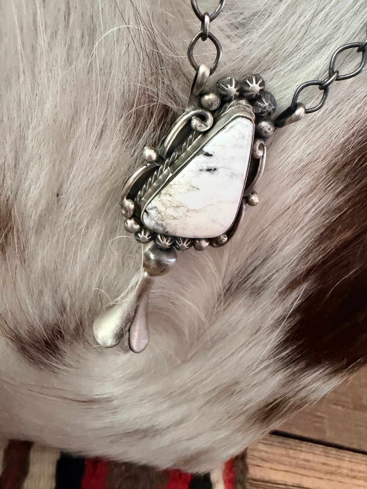 Handcrafted White Buffalo & Sterling Silver Blossom Necklace by Sheila Becenti