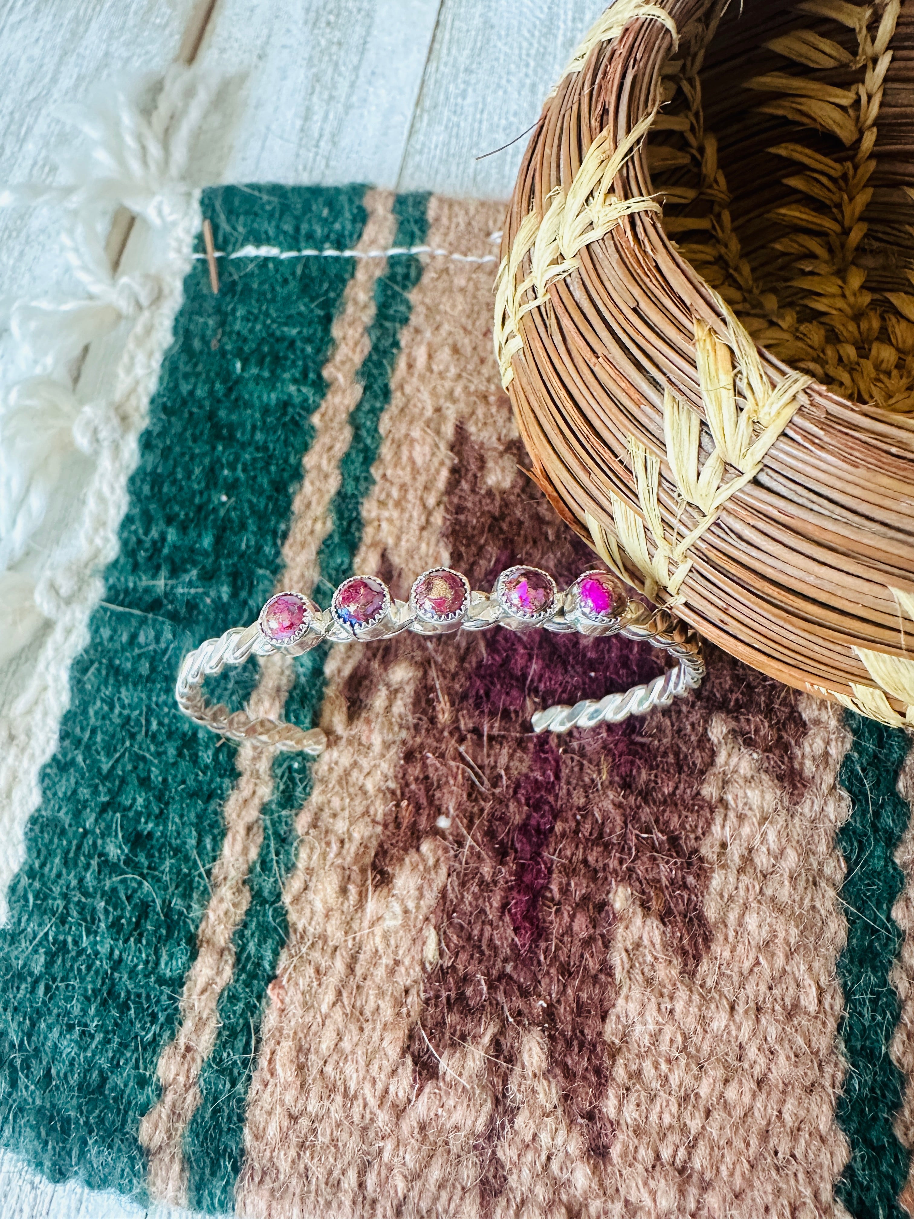 Navajo Pink Dream Mojave & Sterling Silver Cuff Bracelet