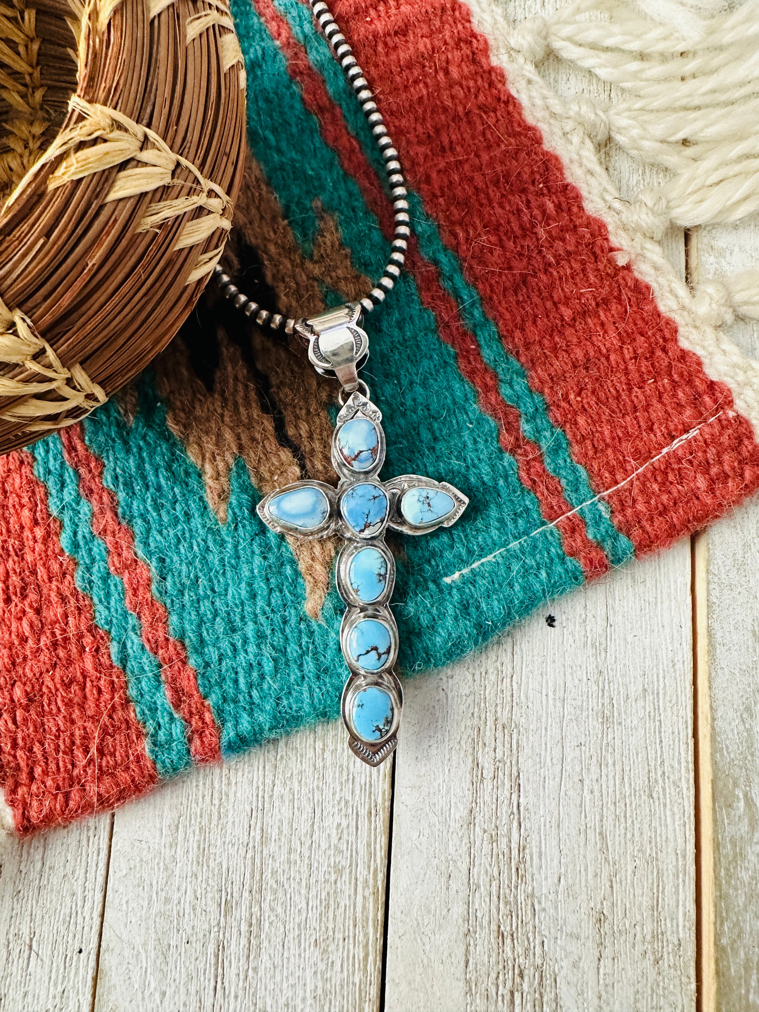 Navajo Sterling Silver & Golden Hills Turquoise Cross Pendant