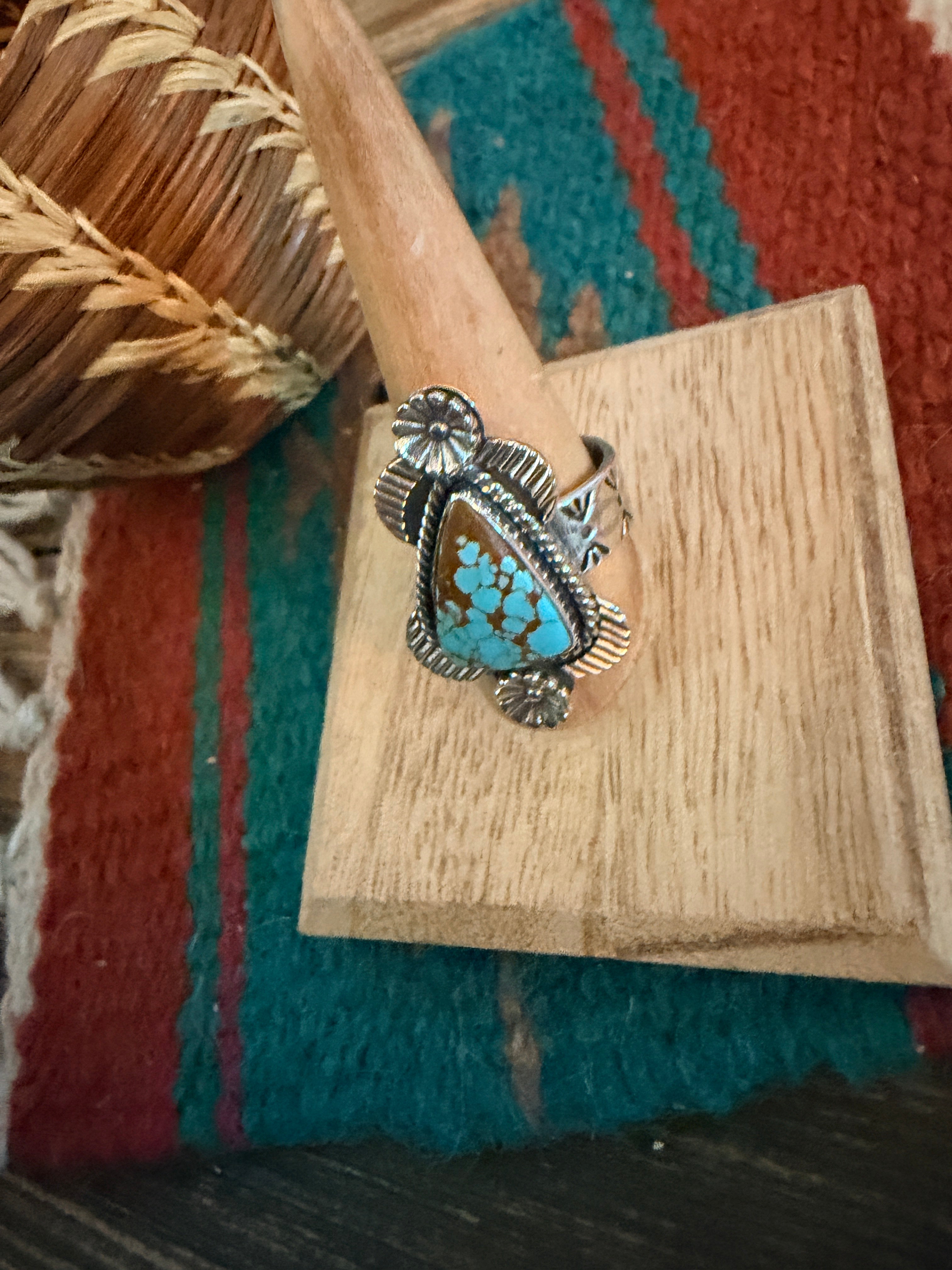 Handmade Sterling Silver Number 8 Turquoise Adjustable Ring Signed Nizhoni
