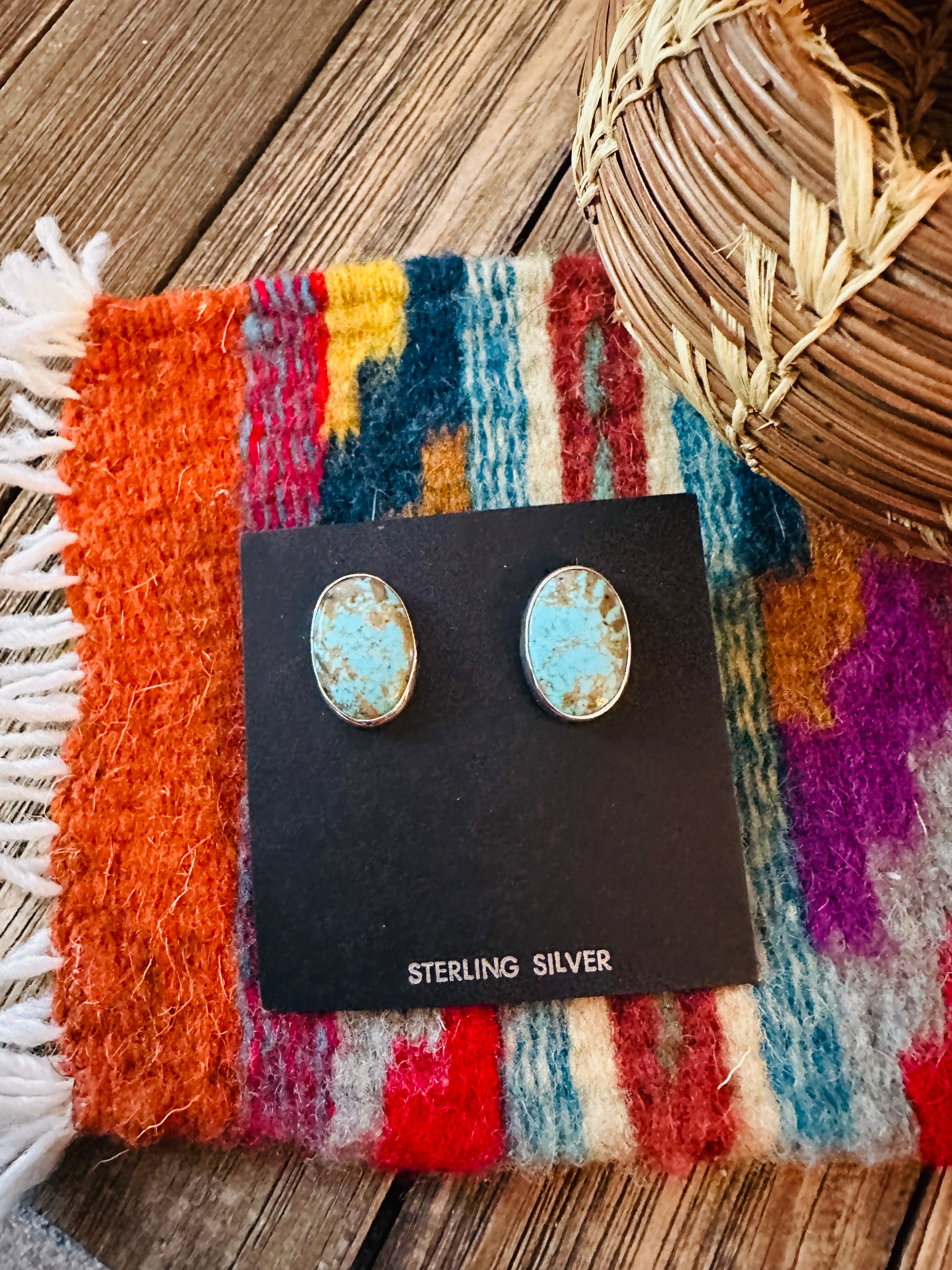 Handcrafted Turquoise & Sterling Silver Post Earrings