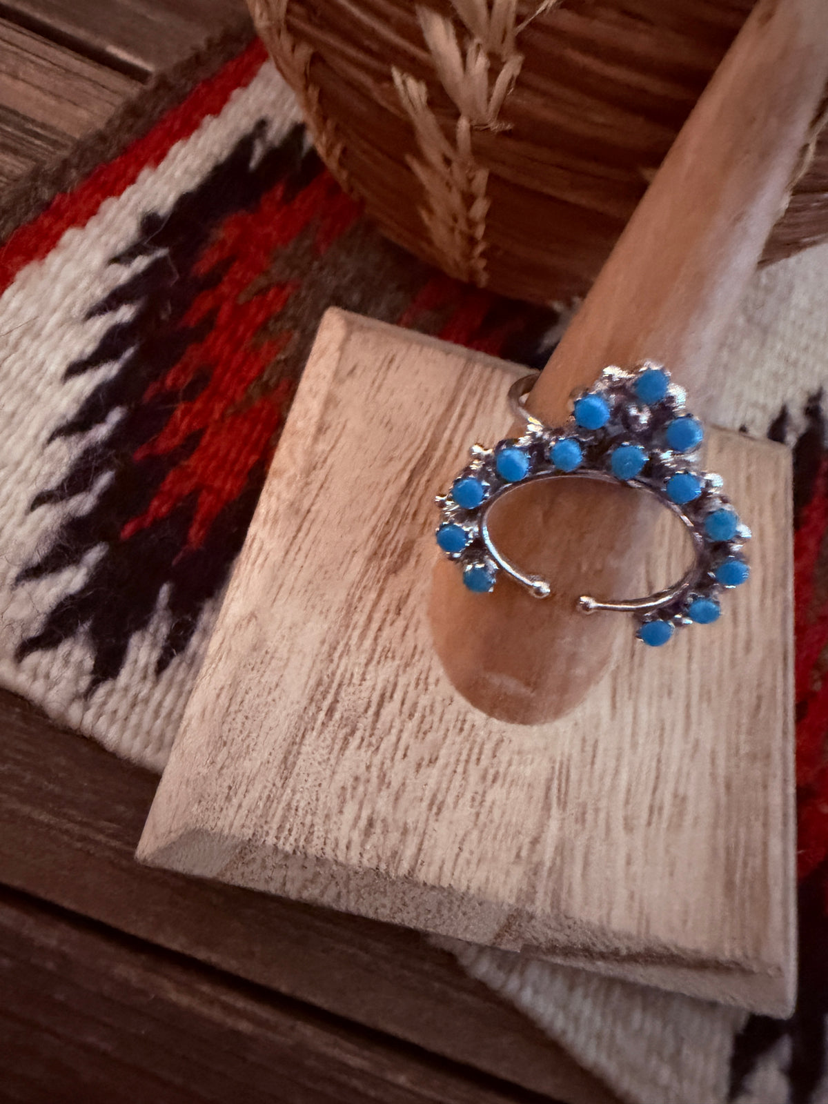 Handcrafted Turquoise & Sterling Silver Naja Cluster Ring Size 6
