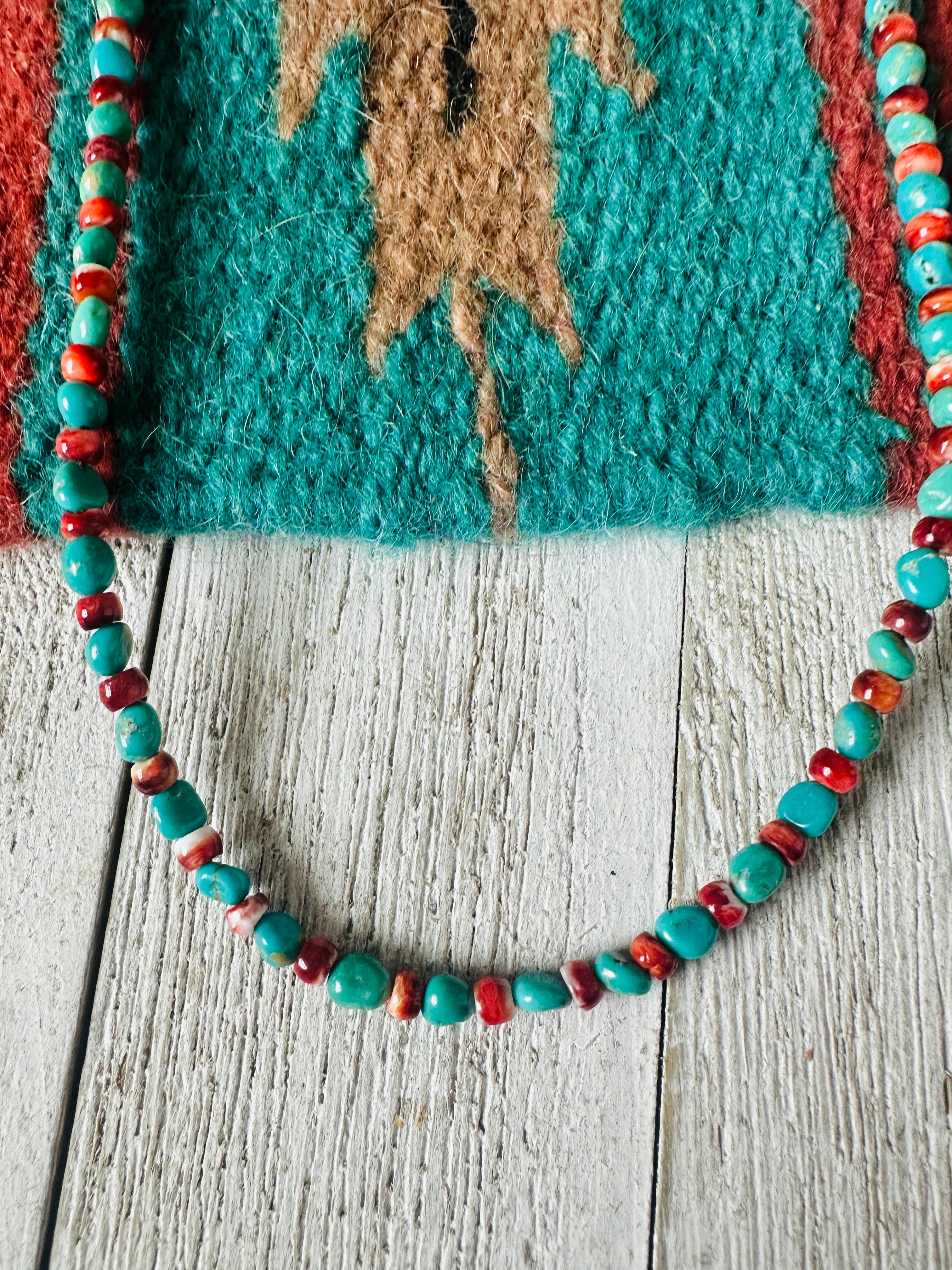 Navajo Turquoise, Spiny & Sterling Silver Beaded Necklace