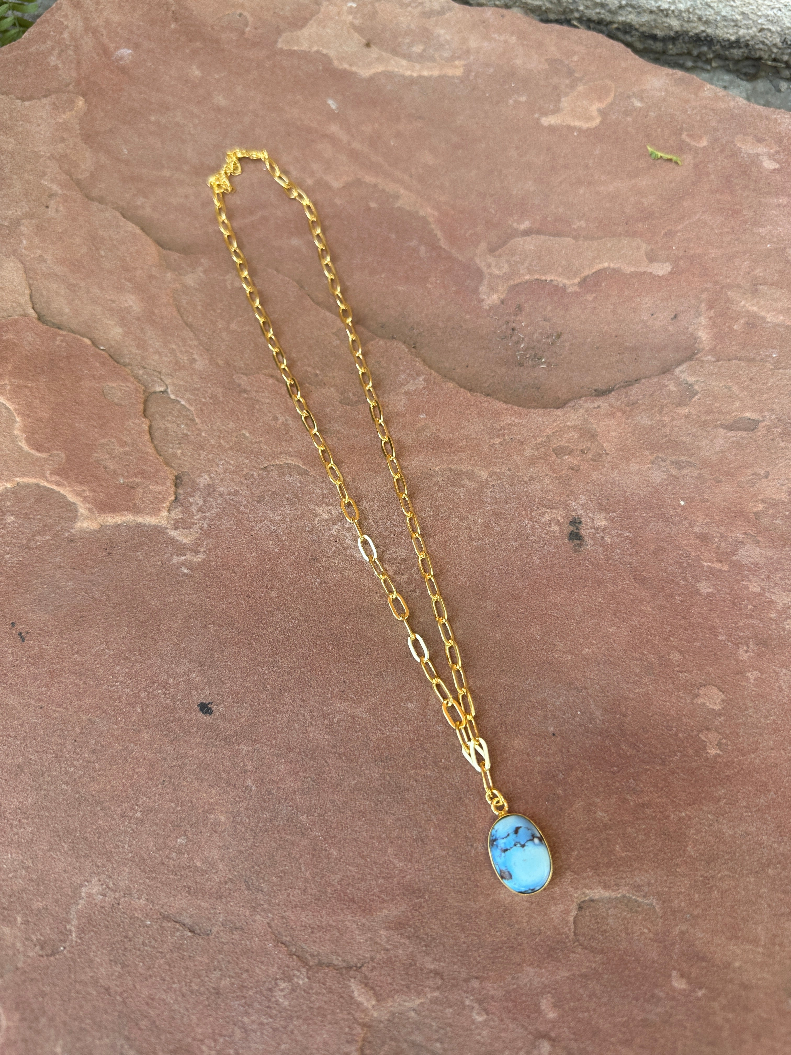 “The Golden Collection” THE GOLDIES Handmade Natural Golden Hills Turquoise 14k Gold Plated Necklace OVAL