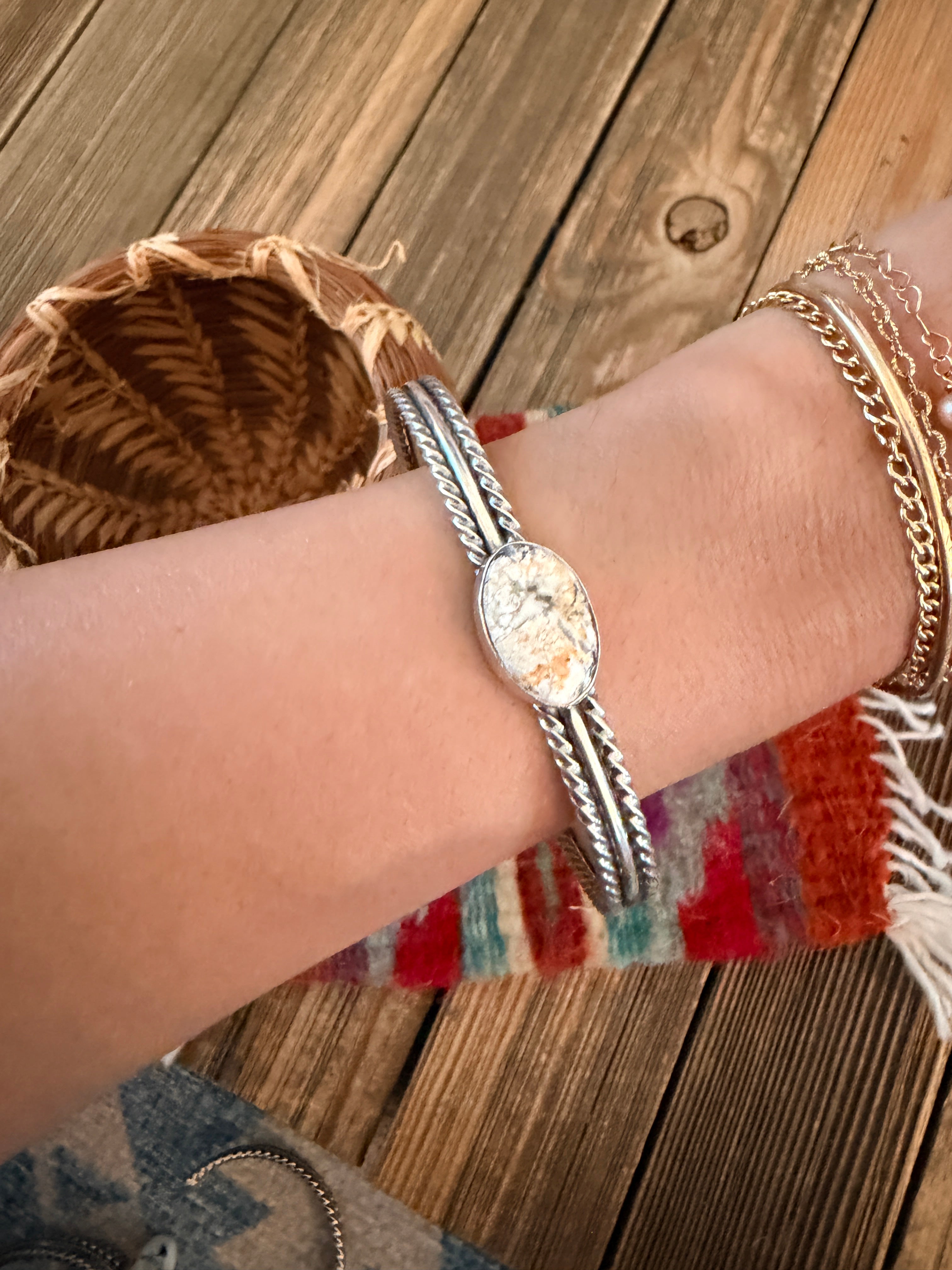Handcrafted White Buffalo & Sterling Silver Cuff Bracelet