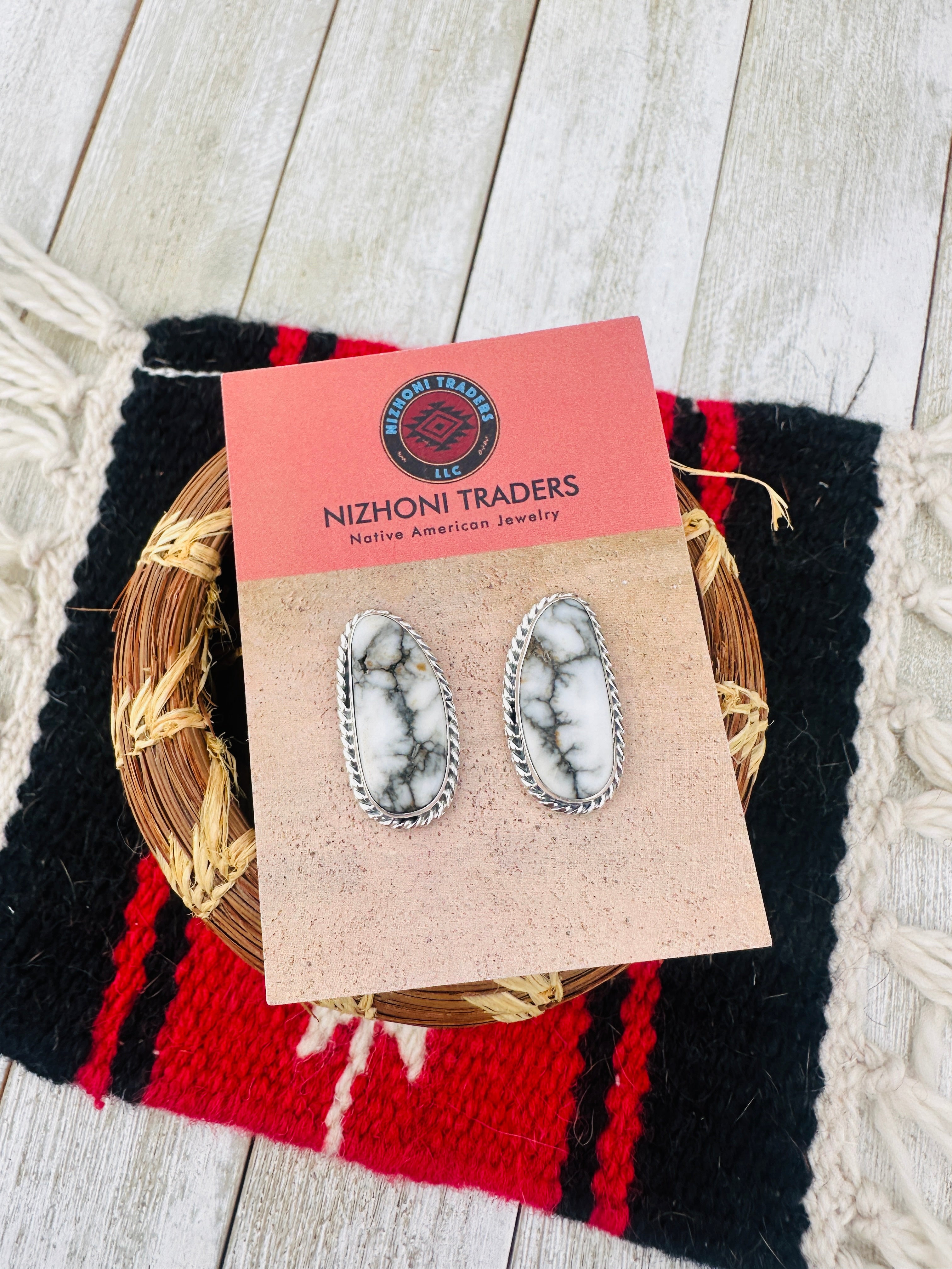 Handcrafted White Buffalo & Sterling Silver Post Earrings