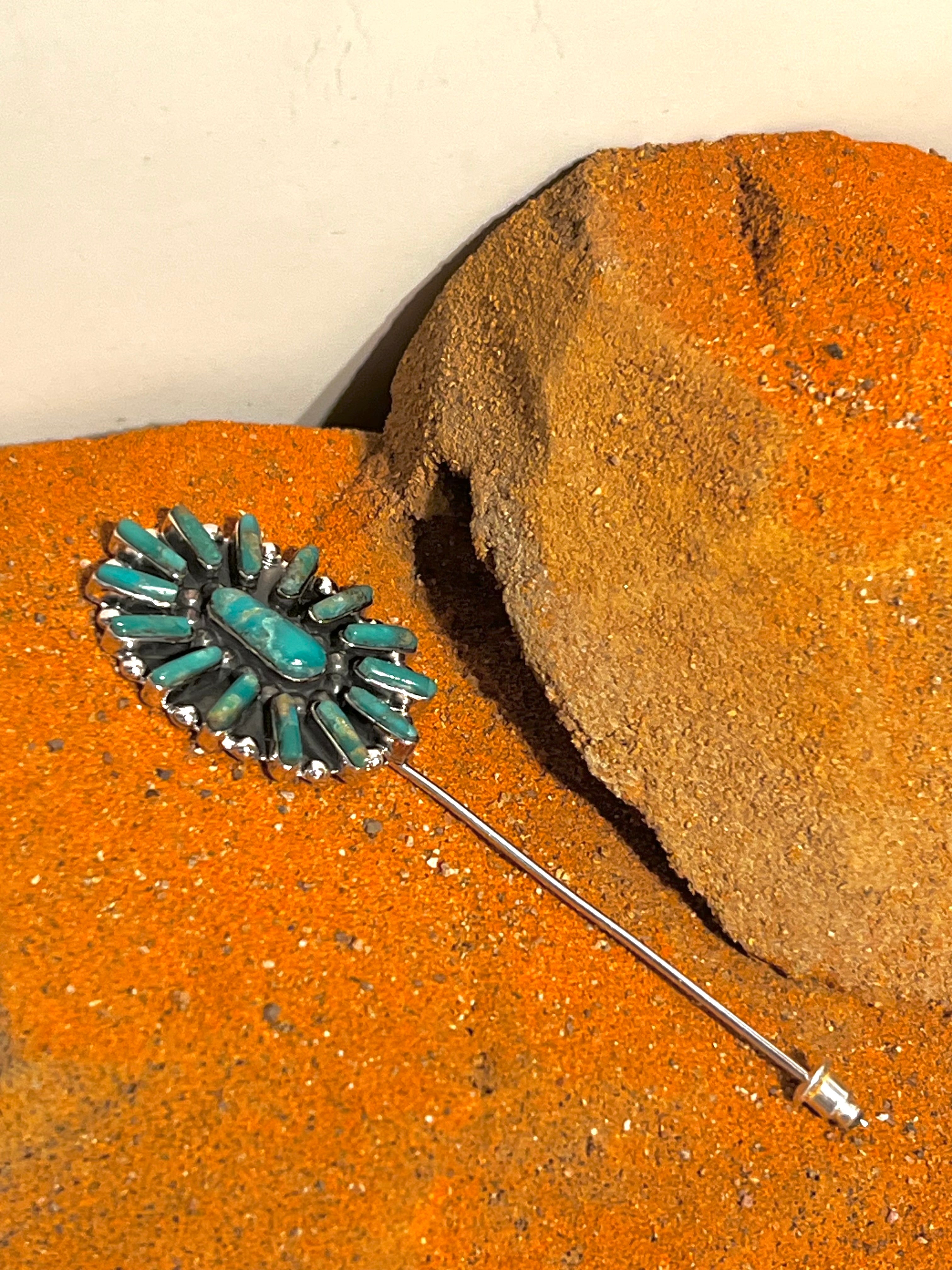 Handmade Sterling Silver Turquoise Cluster Hat Pin