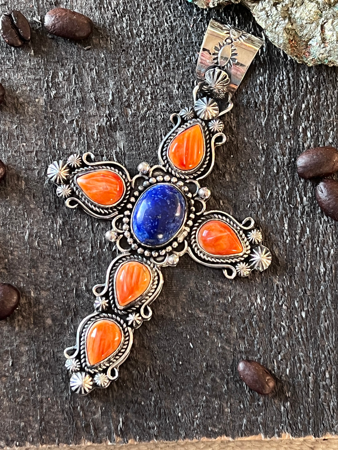 Rosella Paxson Sterling Silver, Lapis & Spiny Oyster Cross Pendant