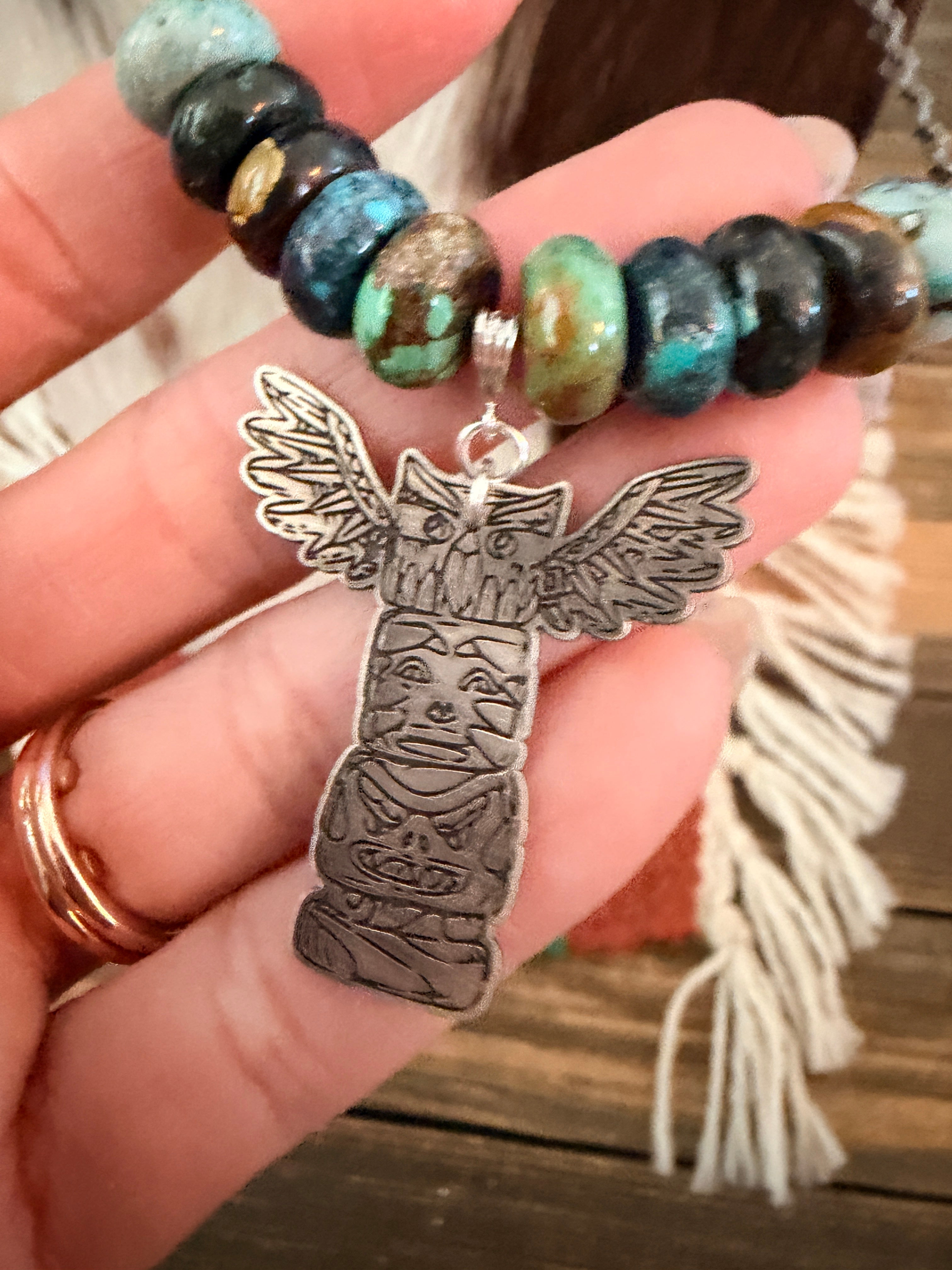 Handmade Sterling Silver & Turquoise Beaded Totem Pole Necklace