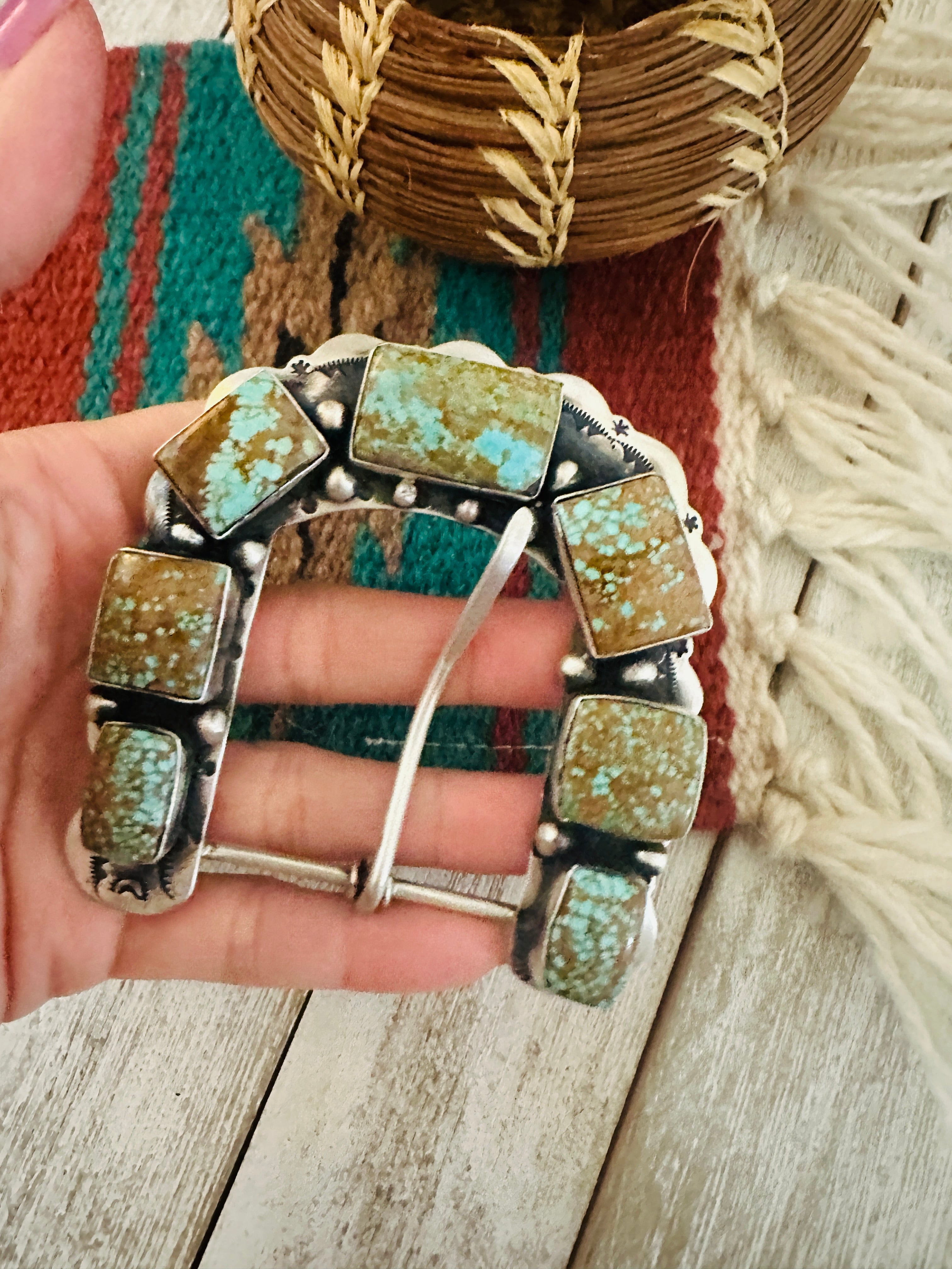 Navajo Number 8 Turquoise & Sterling Silver Belt Buckle by Russell Sam