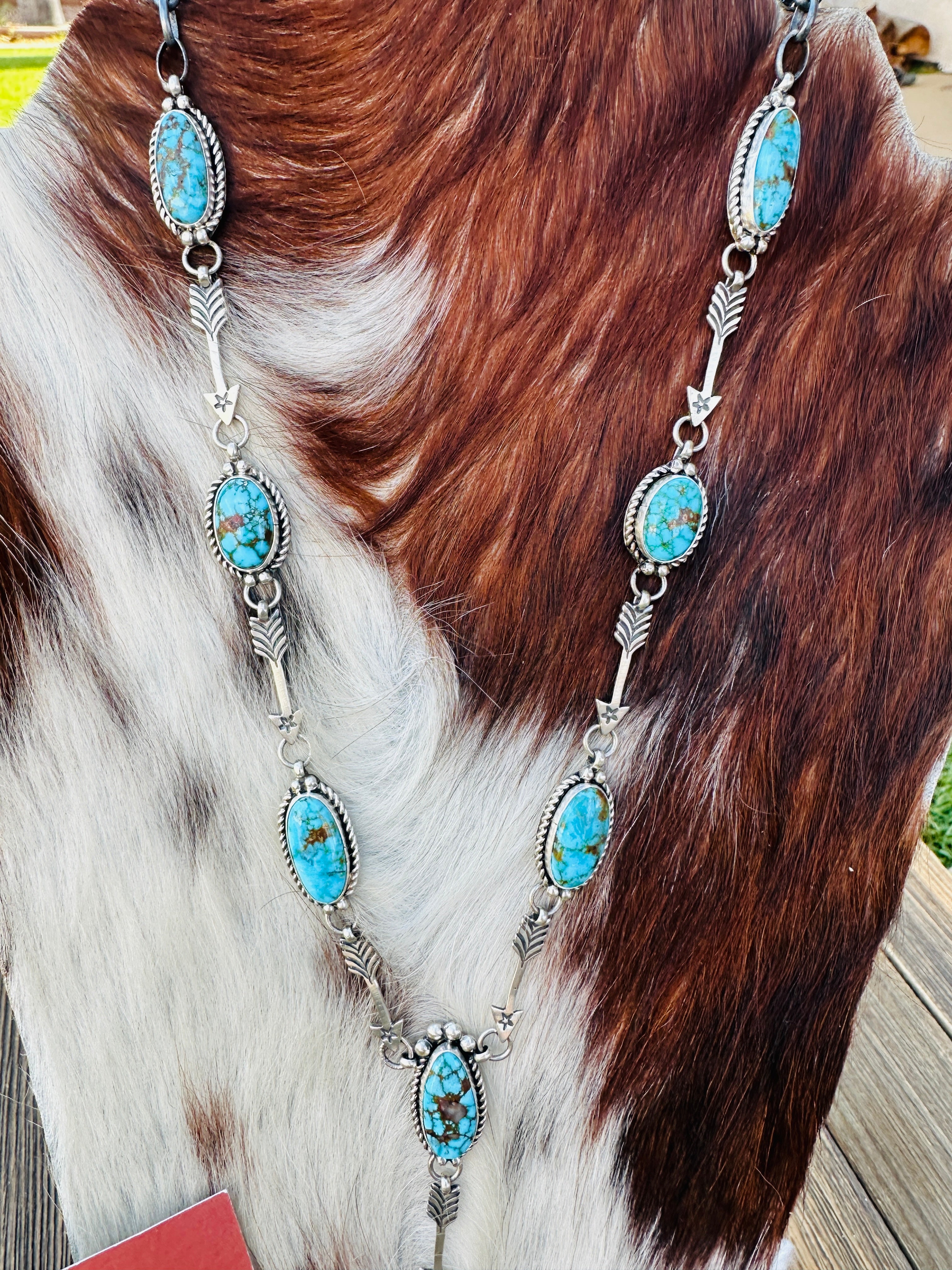 Handcrafted Turquoise & Sterling Silver Arrow Necklace and Earring Set by Fred Francis