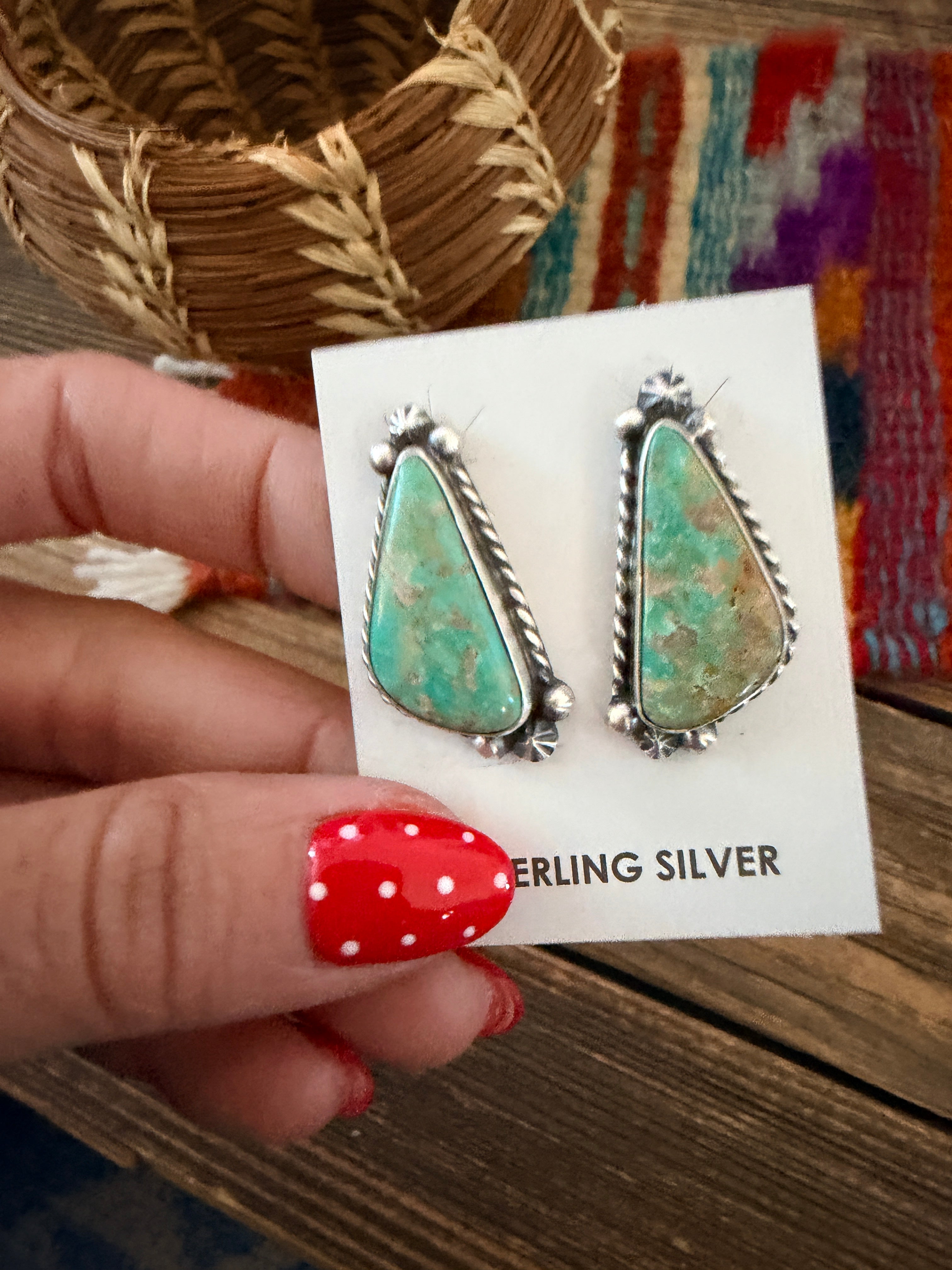 Handcrafted Turquoise & Sterling Silver Post Earrings