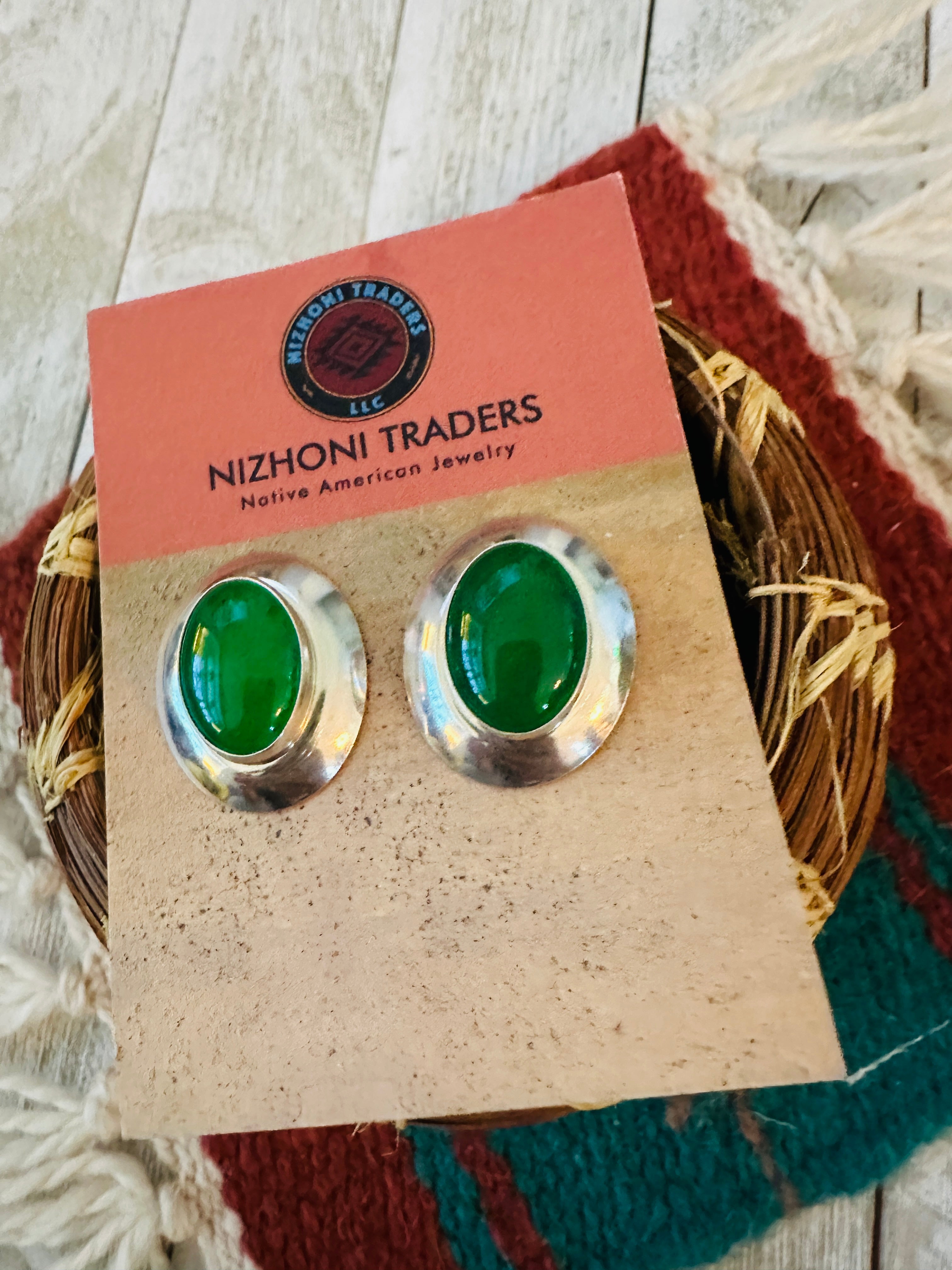 Handcrafted Green Onyx & Sterling Silver Post Earrings