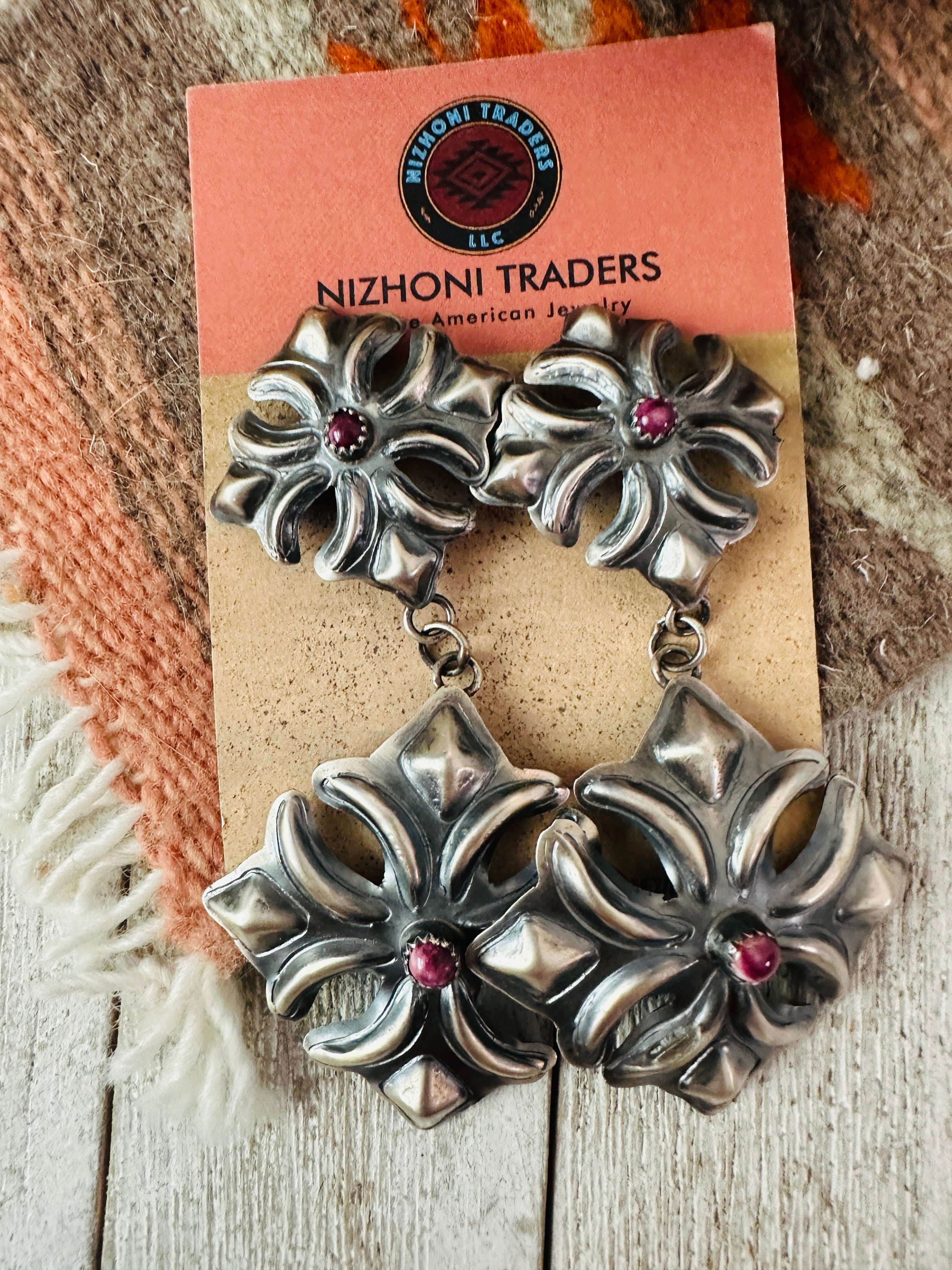 Handcrafted Purple Spiny & Sterling Silver Concho Dangle Earrings by Tim Yazzie