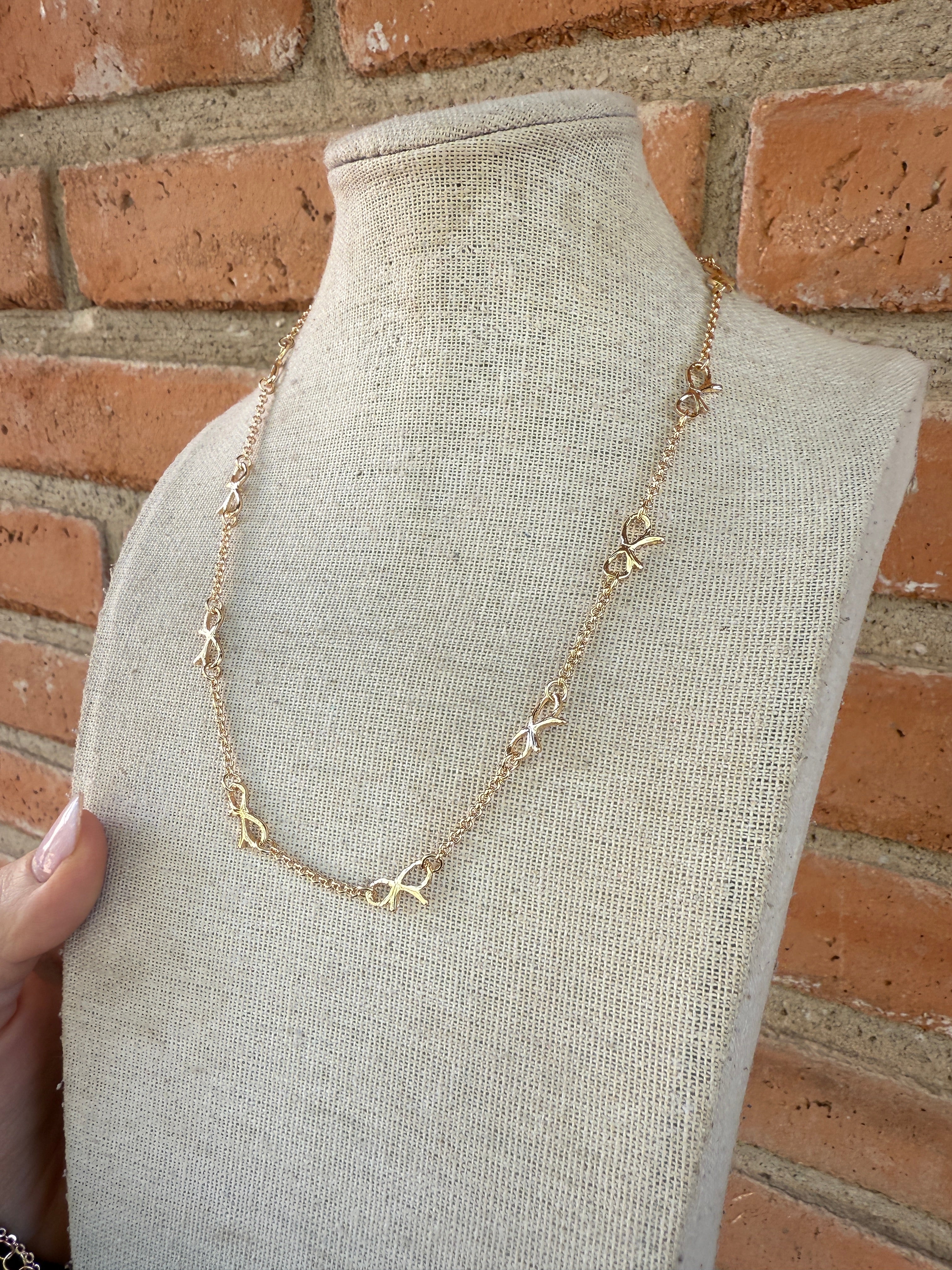 “The Golden Collection”  BOW STATION NECKLACE Handmade Gold Plated Necklace