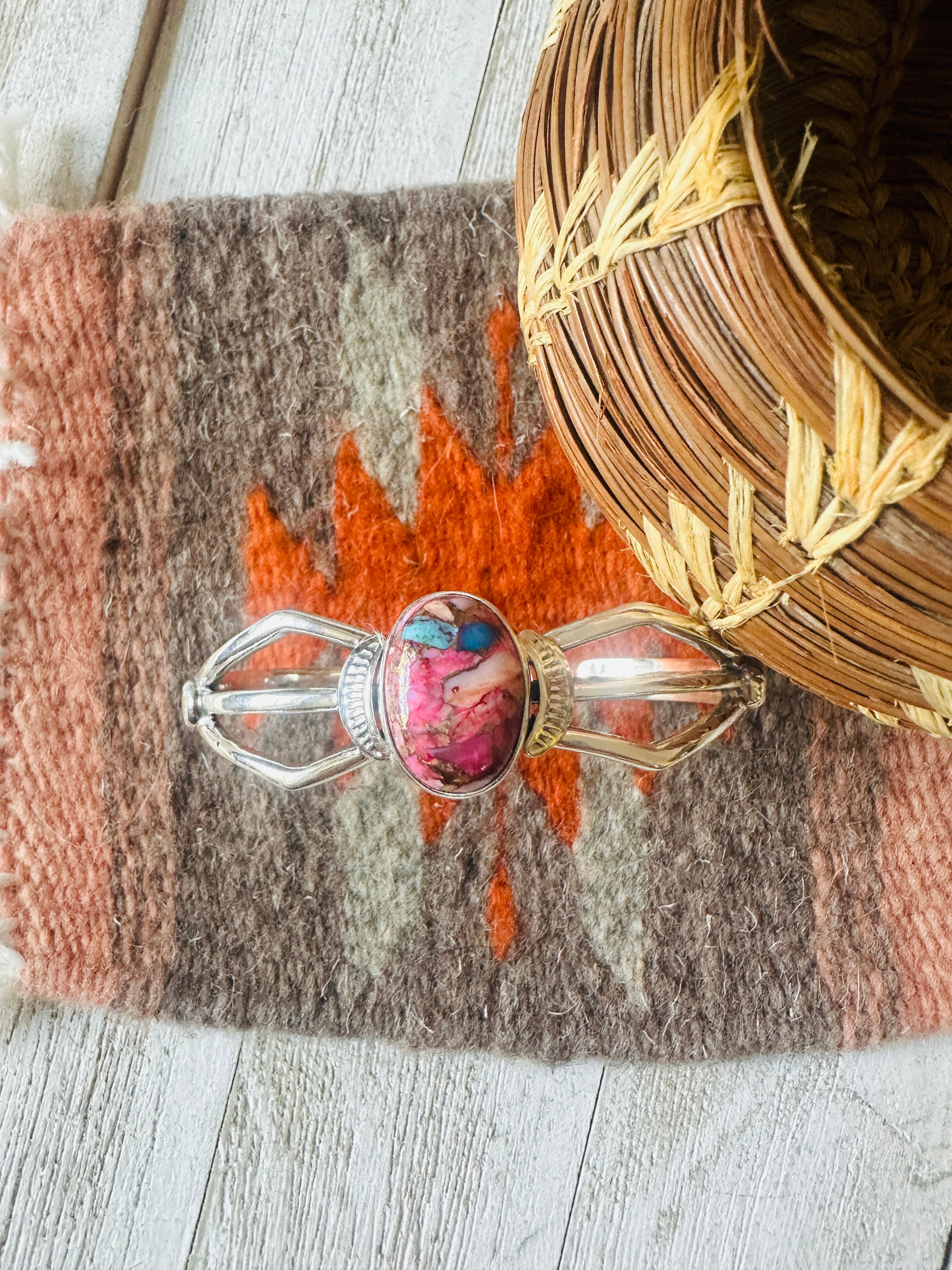 Navajo Pink Dream Mojave & Sterling Silver Cuff Bracelet