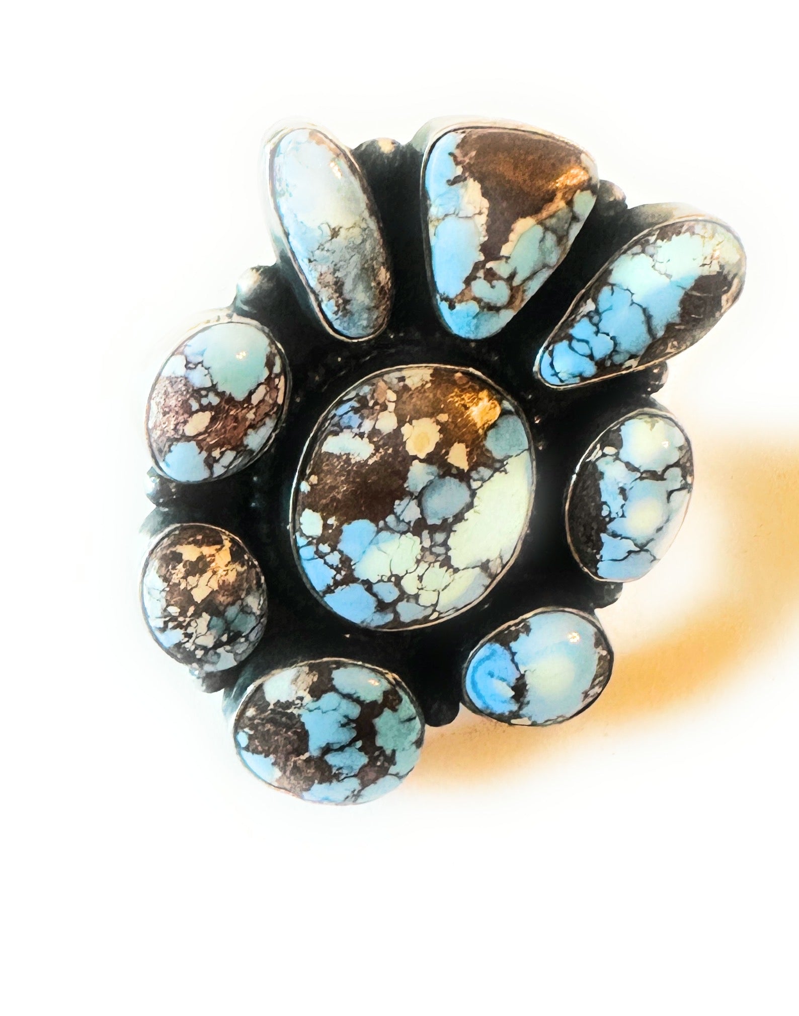 Navajo Golden Hills Turquoise & Sterling Silver Cluster Ring Size 7