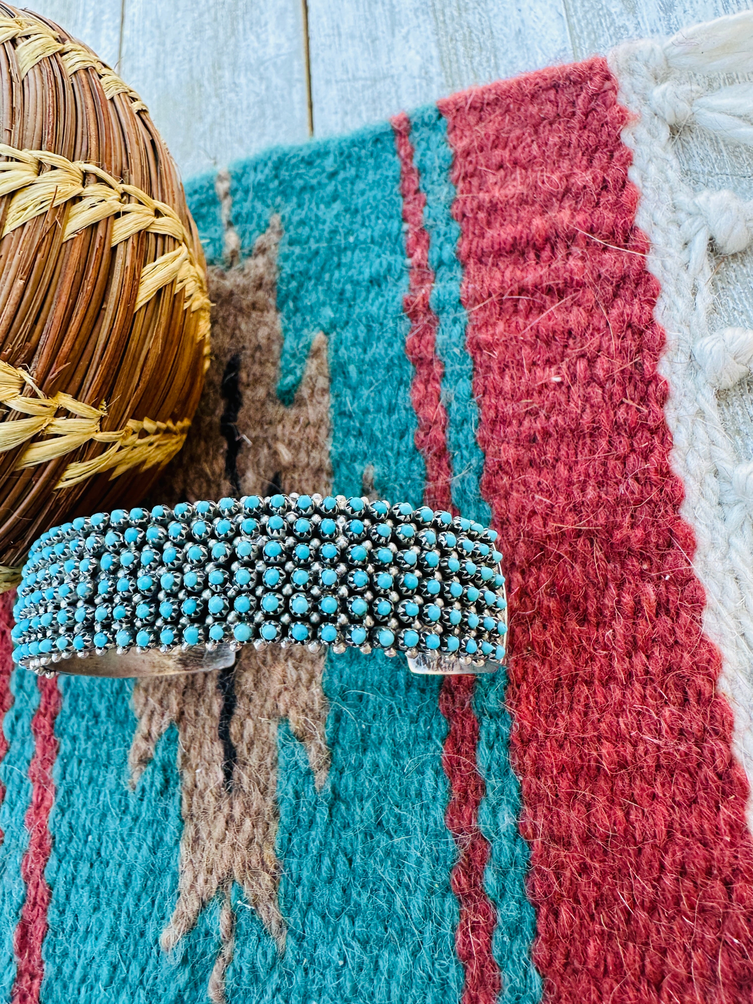 Handcrafted Old Pawn Sterling Silver & Kingman Turquoise Snake Eye Cuff Bracelet by Stephen Haloo