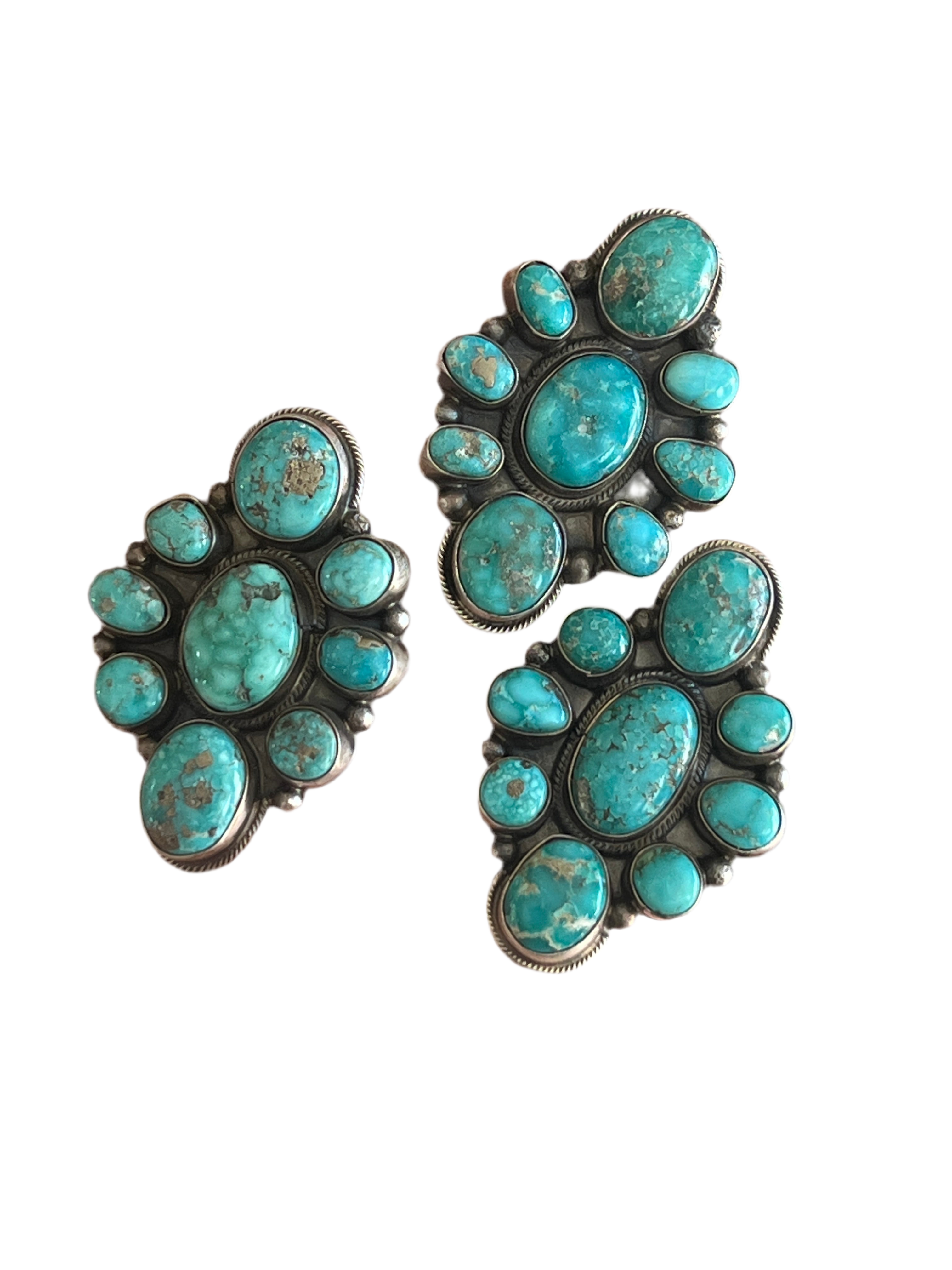 Handcrafted Sterling Silver and Natural Campitos Turquoise Cluster Rings by Sheila Becenti