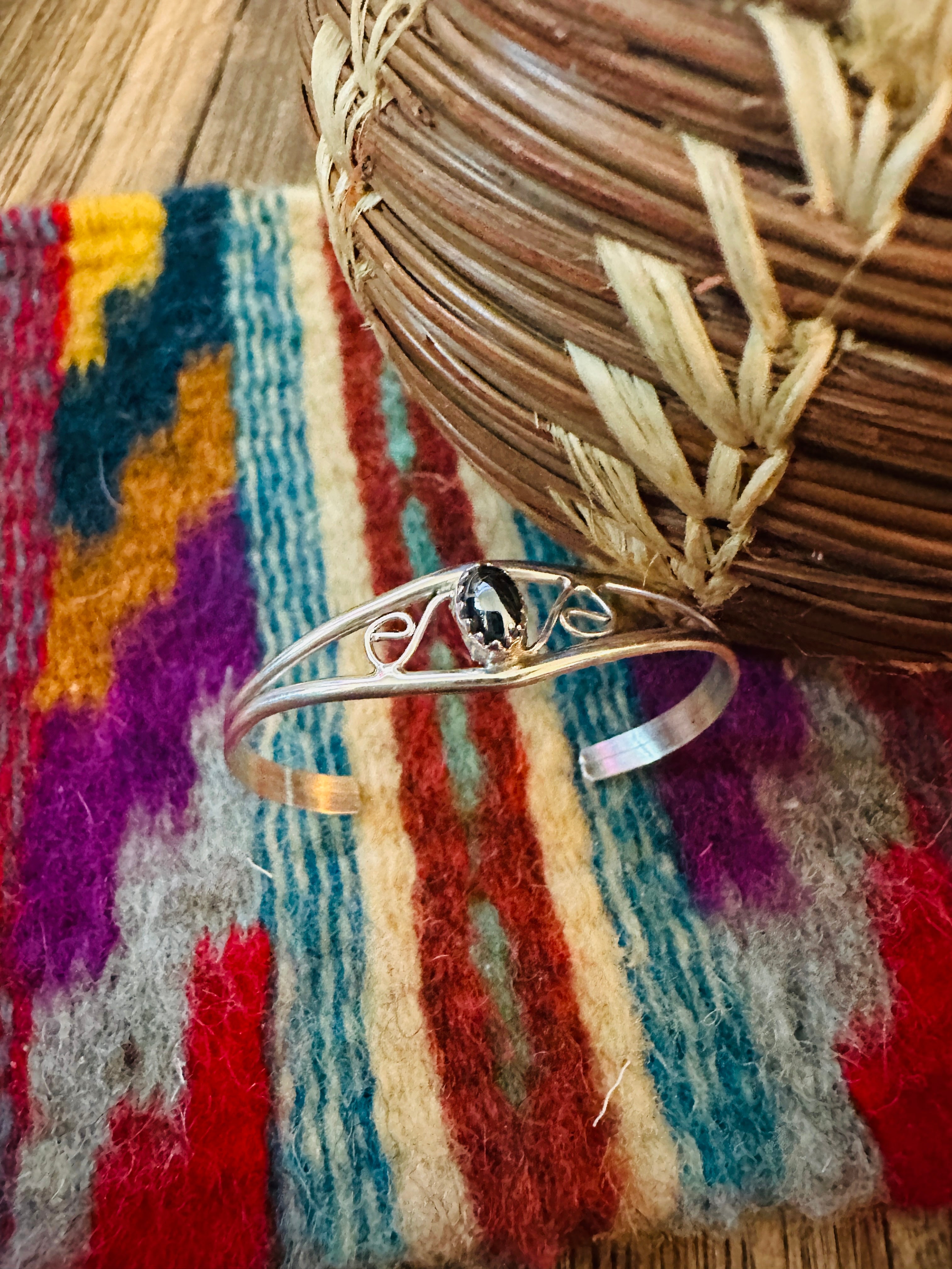 Handcrafted Hematite & Sterling Silver Baby Cuff Bracelet