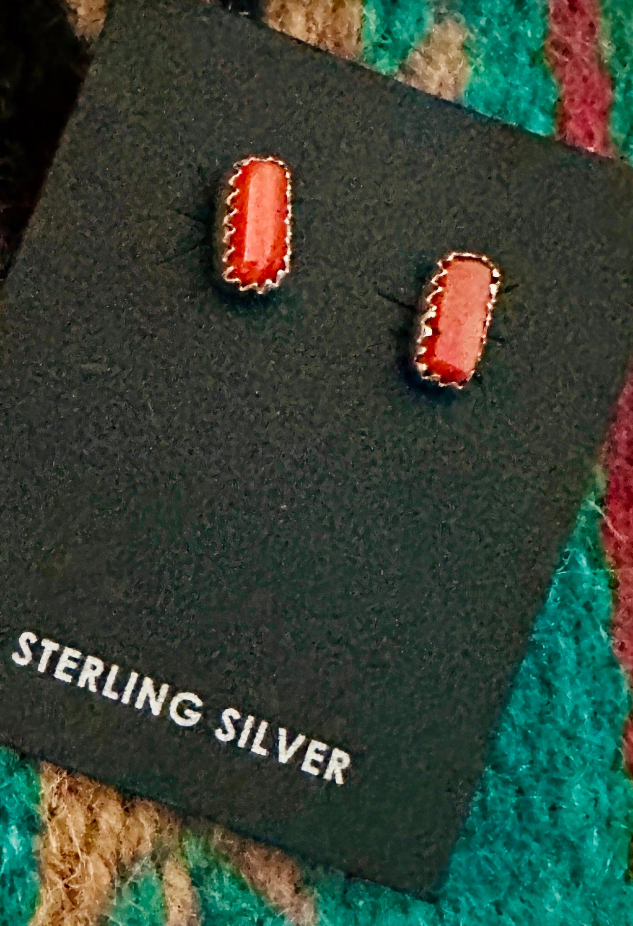 Navajo Coral and Sterling Silver Stud Earrings