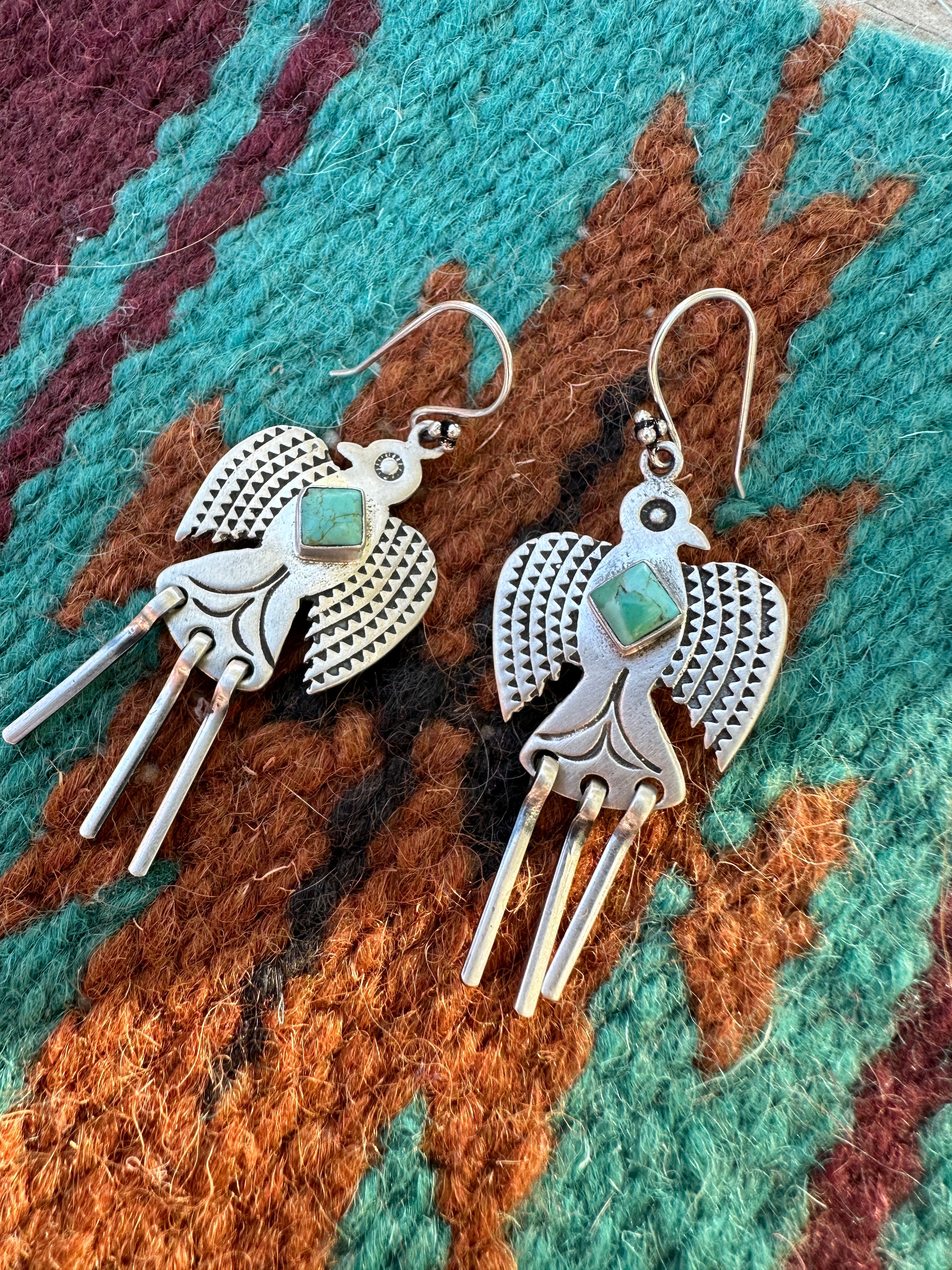 Handmade Turquoise & Sterling Silver Thunderbird Dangle Earrings