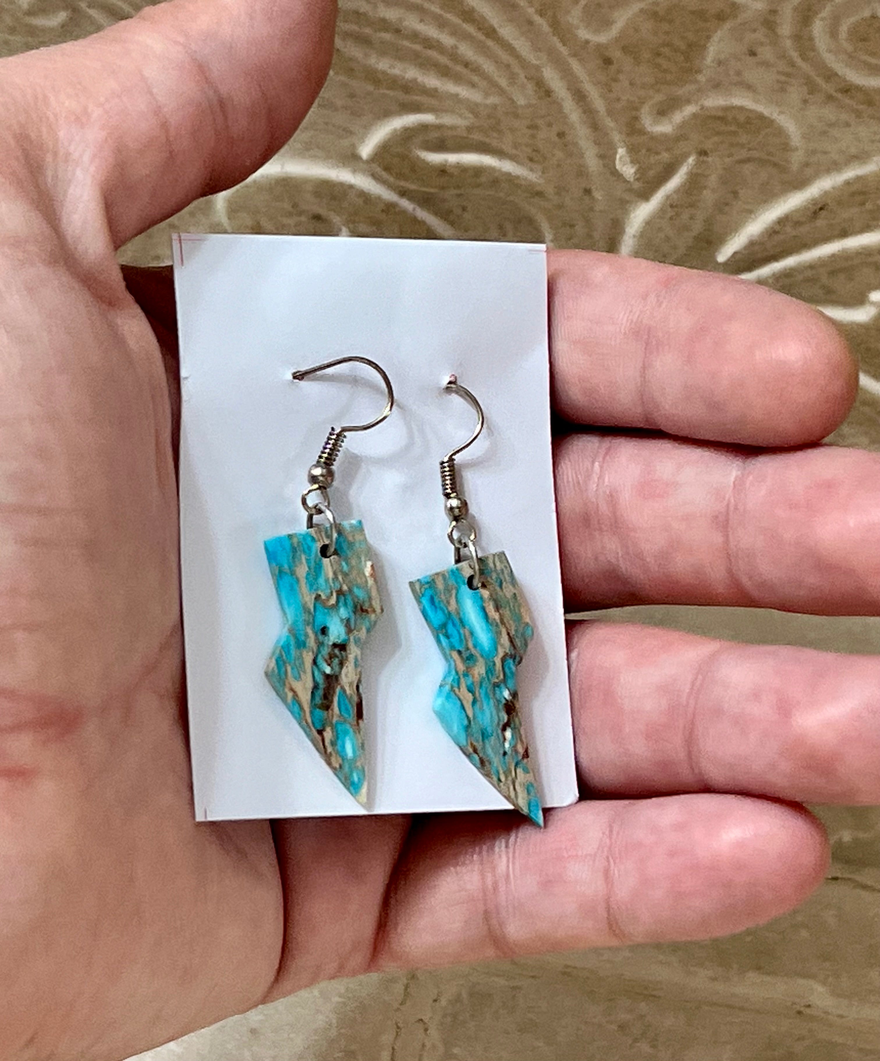 Handcrafted Turquoise & Sterling Silver Lightning Bolt Slab Earrings