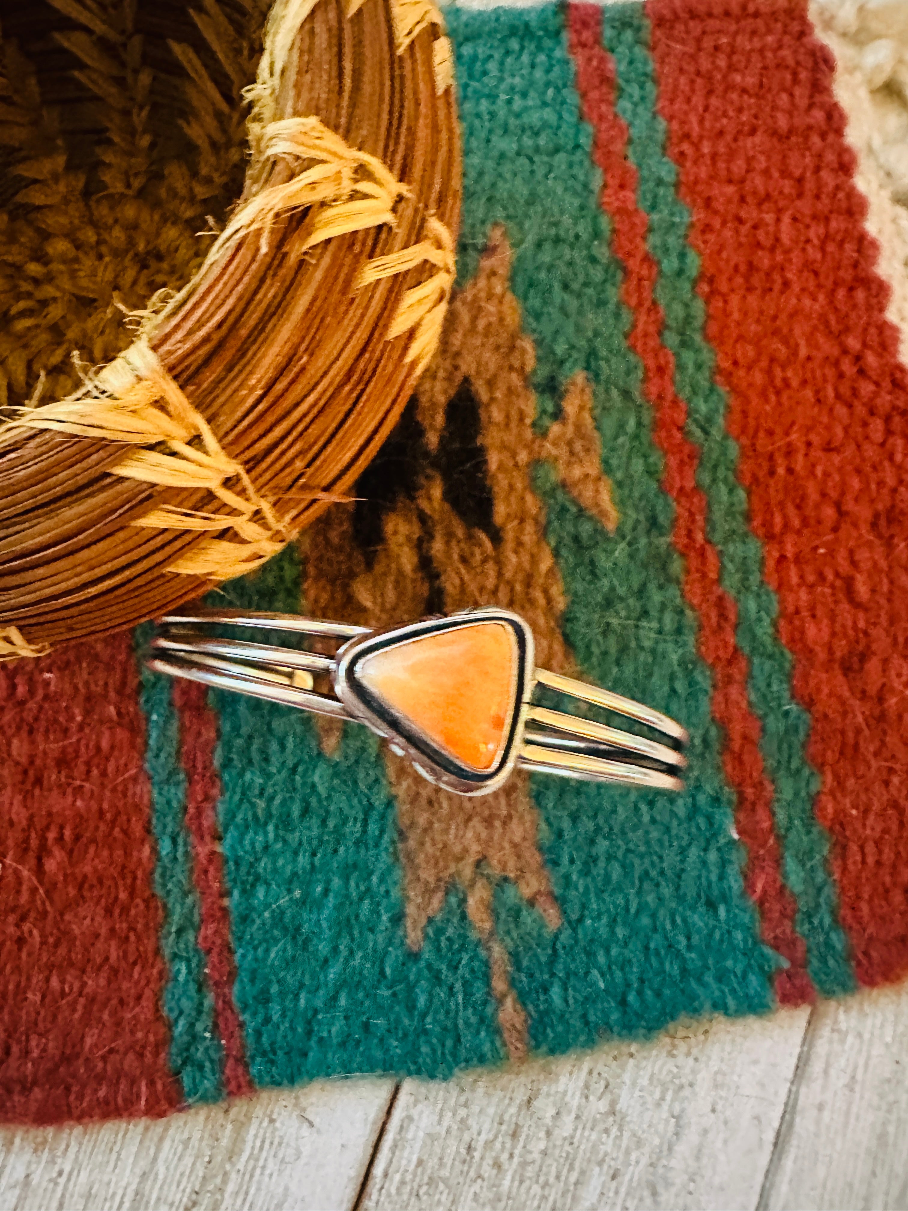 Handcrafted Orange Spiny & Sterling Silver Cuff Bracelet