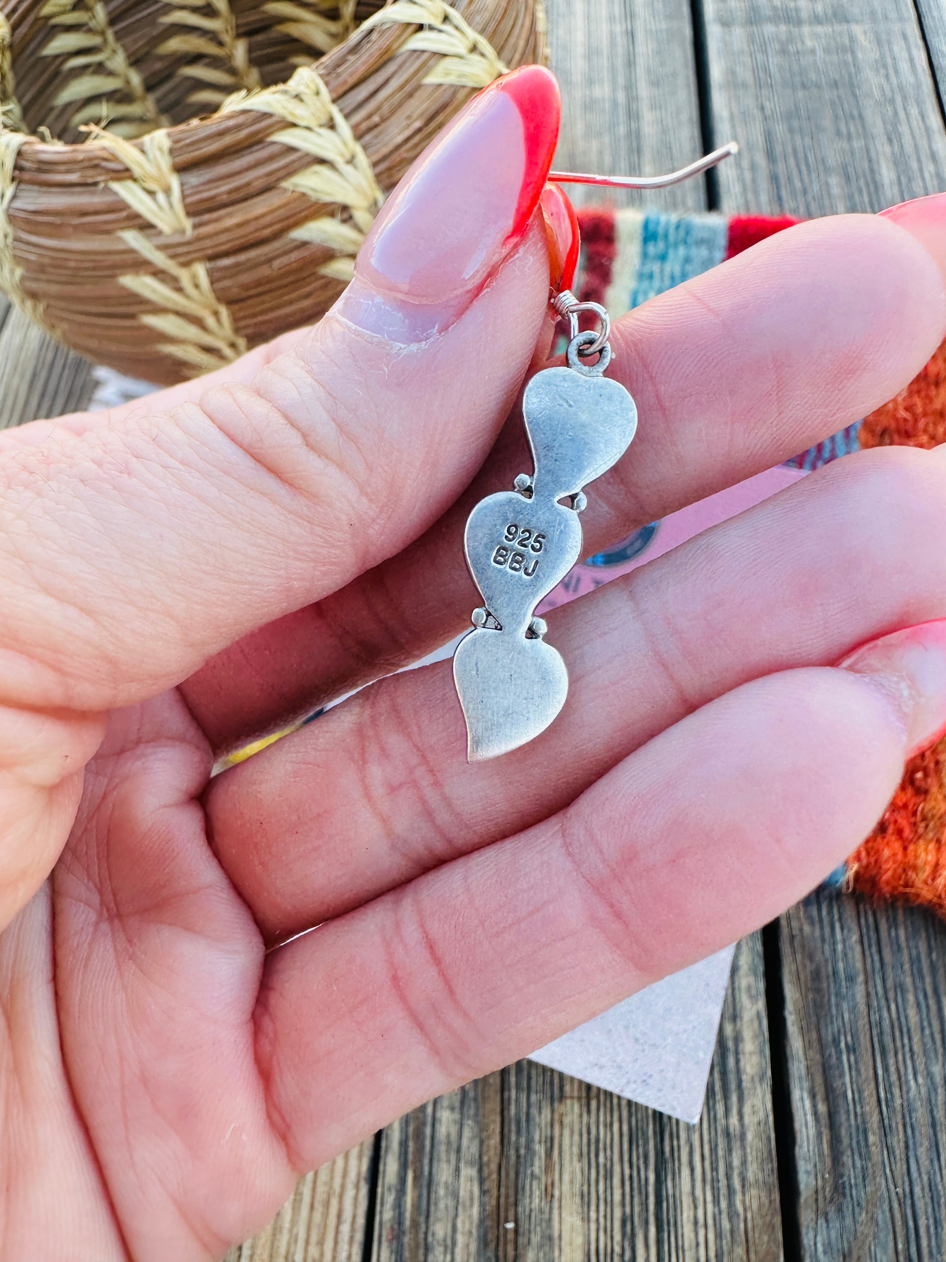 Handcrafted Old Pawn Sterling Silver & Turquoise Heart Dangle Earrings