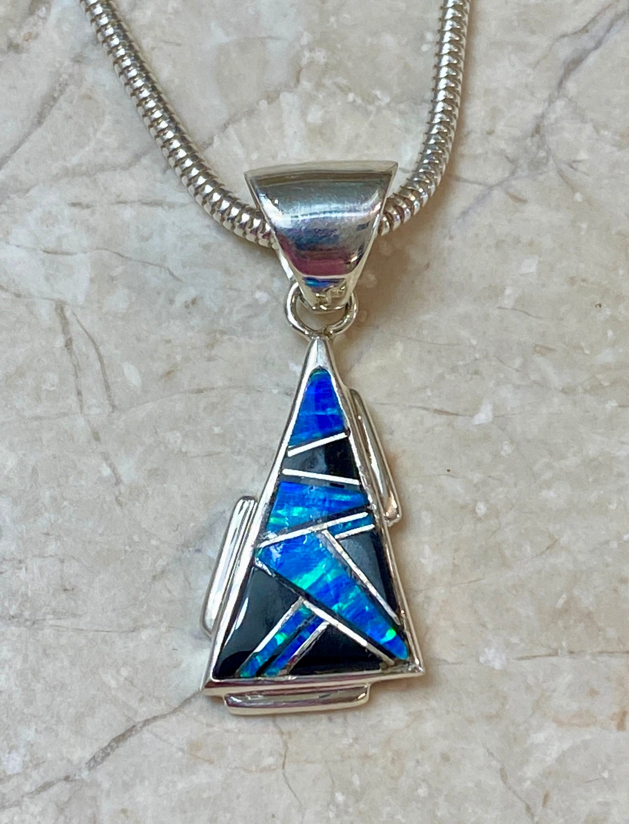 Handcrafted Lapis, Turquoise, Blue Opal, Onyx 1.5" Triangle