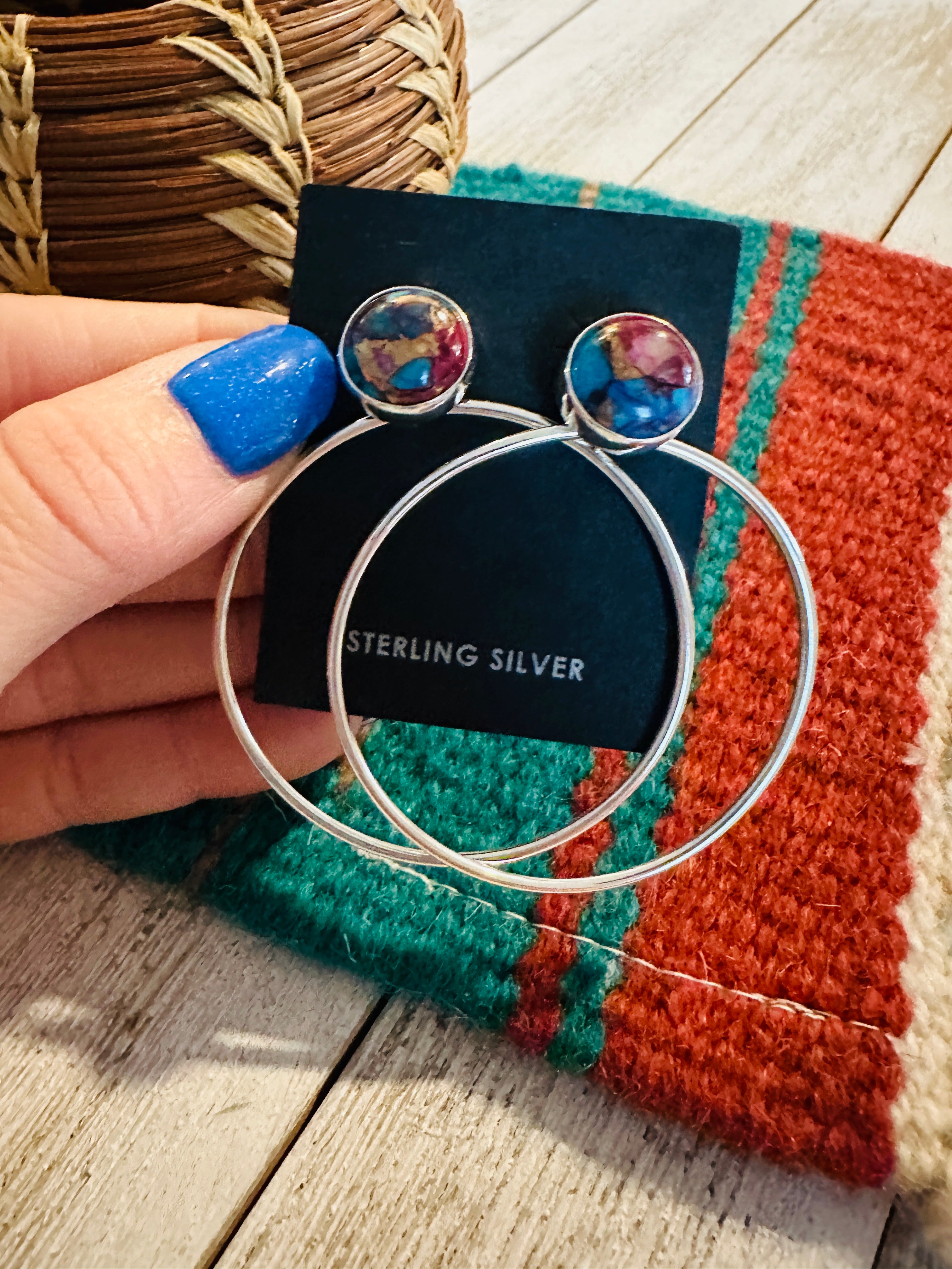 Navajo Pink Dream Mojave & Sterling Silver Dangle Hoop Earrings