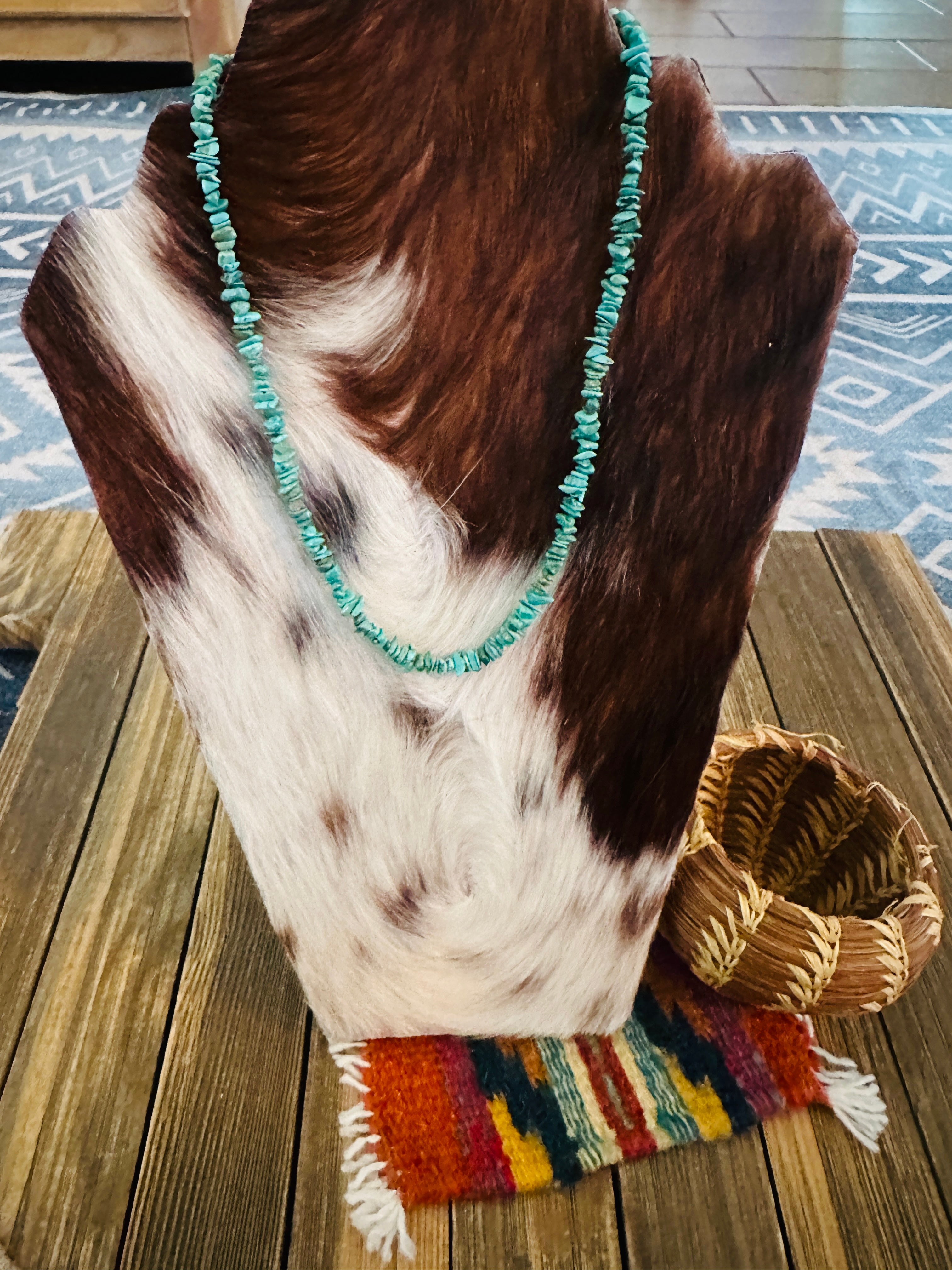 Handcrafted Turquoise & Sterling Silver 18” Beaded Necklace