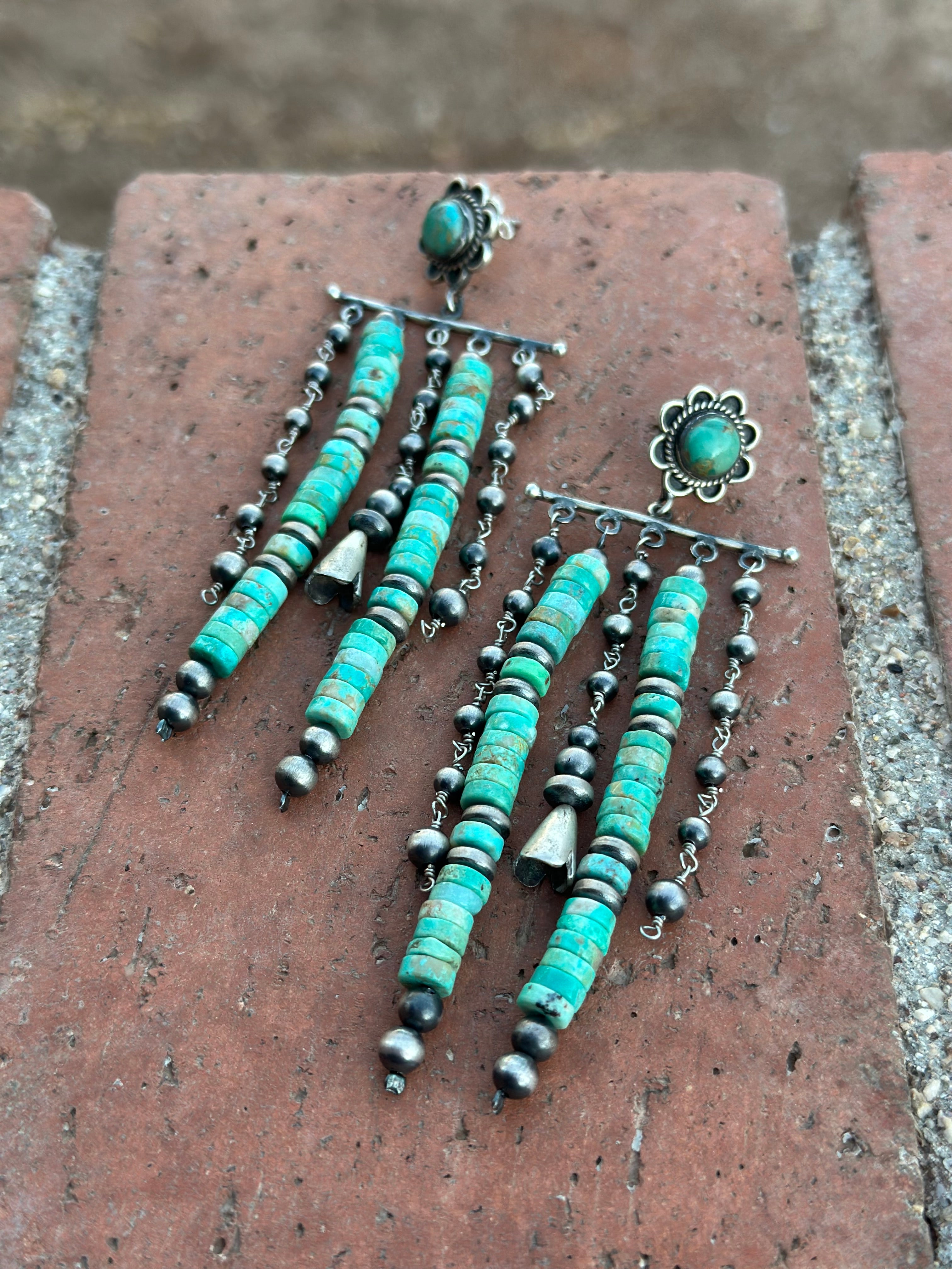 The Coachella Handmade Royston Turquoise and Sterling Silver Post Dangle Earrings