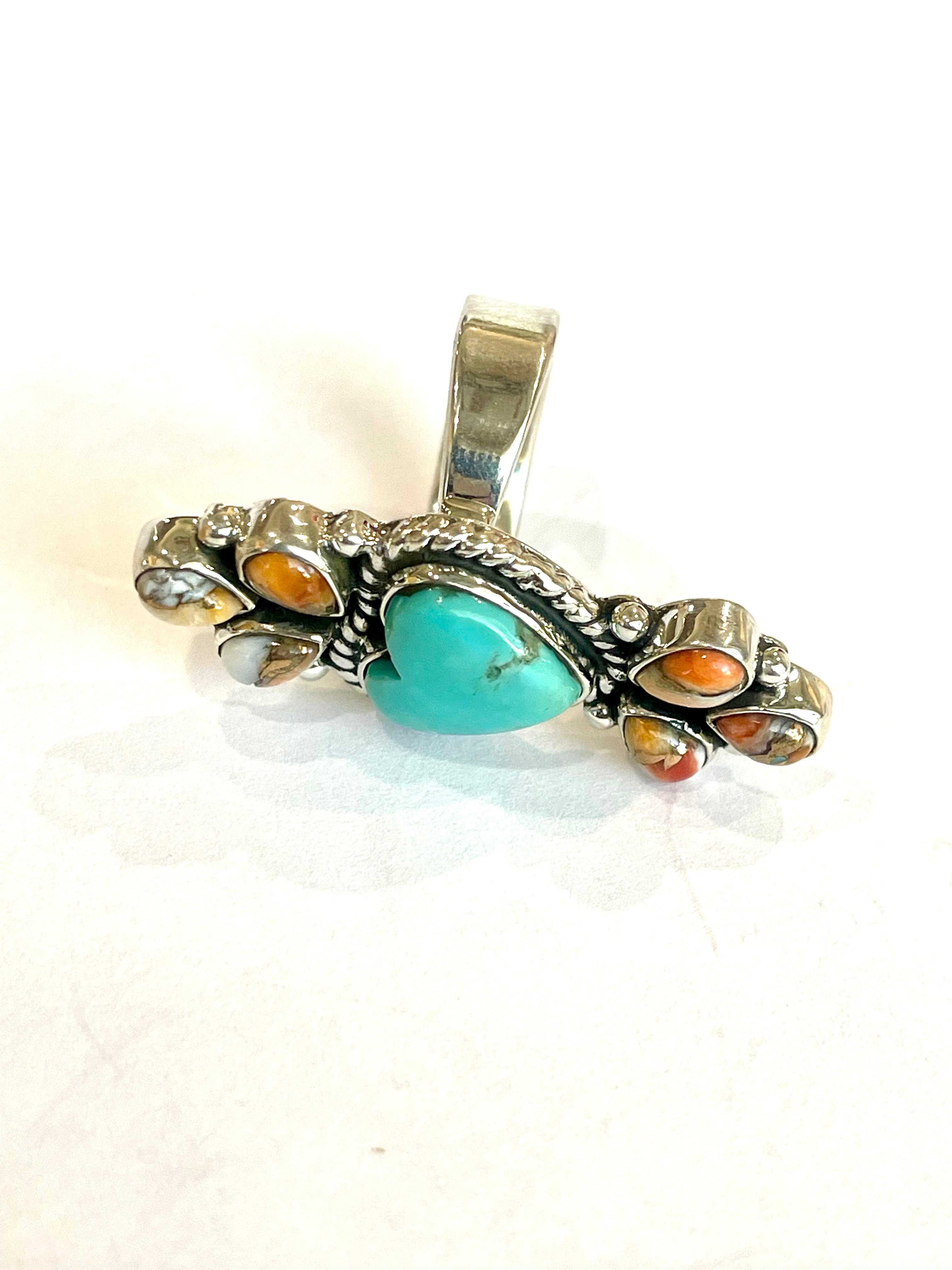 Beautiful Handmade Turquoise, Spice And Sterling Silver Adjustable Ring