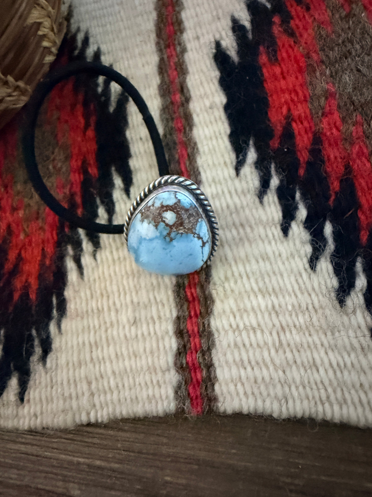 Handcrafted Golden Hills Turquoise & Sterling Silver Hair Tie Charm