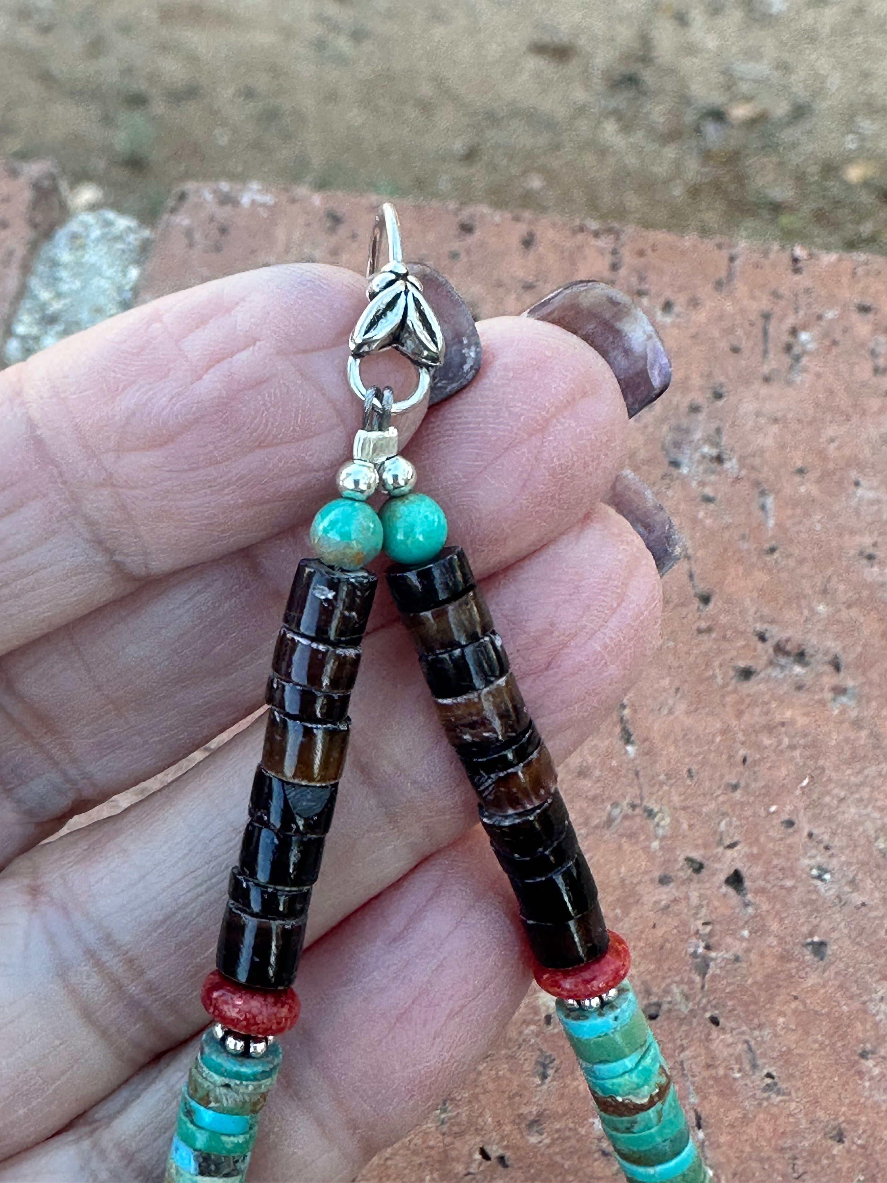 Handmade Turquoise & Heishi Beaded Hoop Earrings 5”