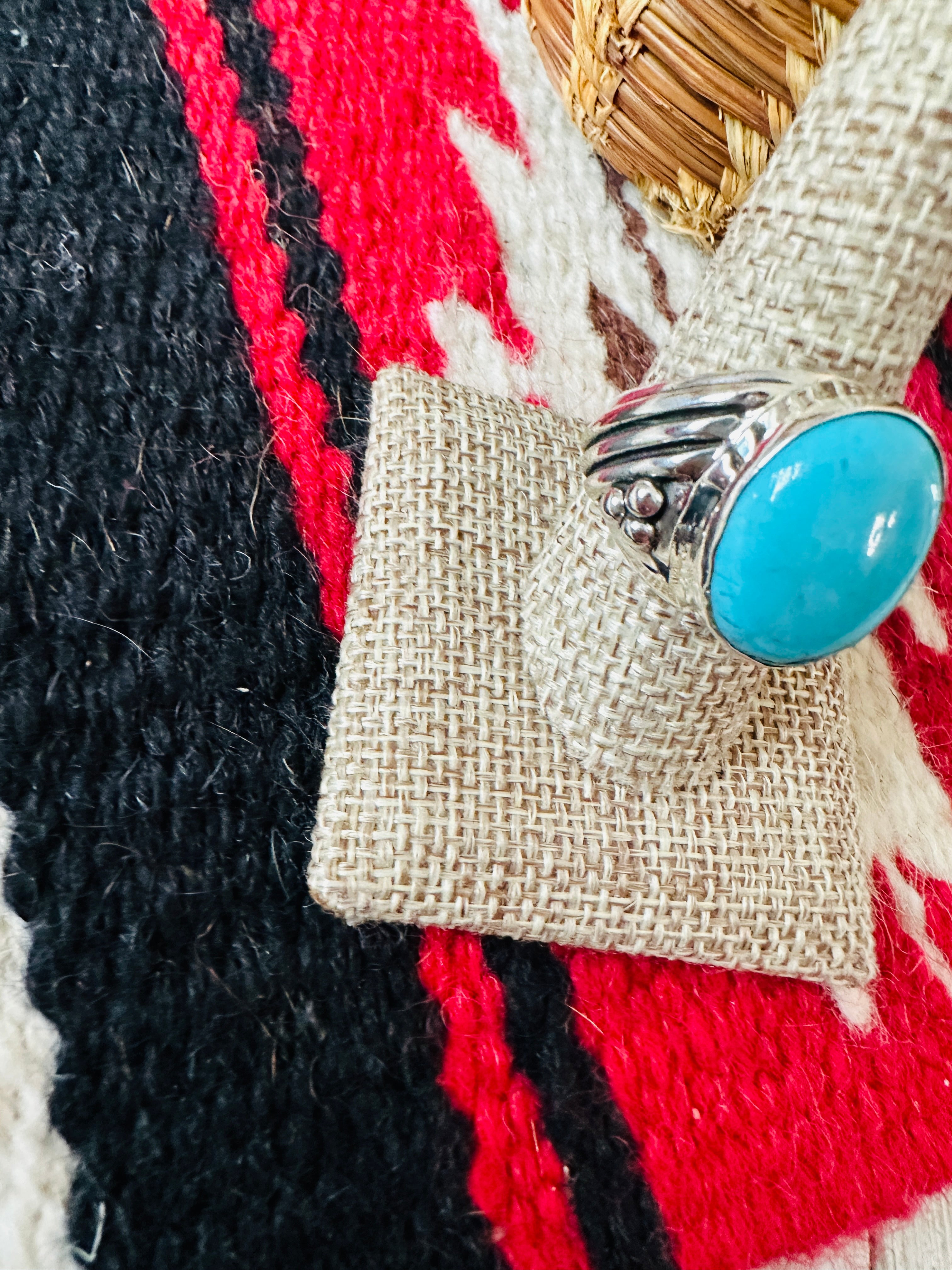 Handcrafted Turquoise & Sterling Silver Cigar Band Ring Size 9.5